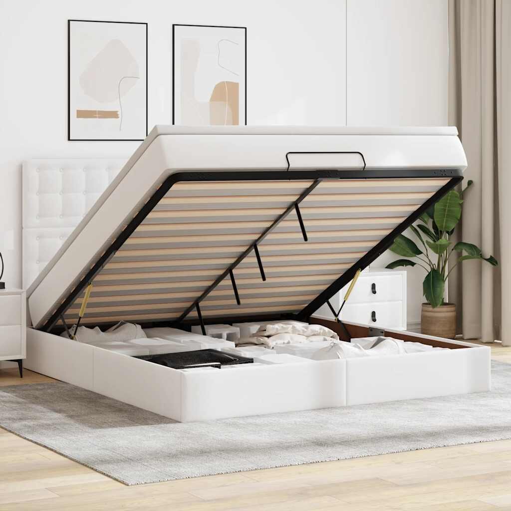 vidaXL Османска легло с матрак&LED бяло 180x200 см изкуствена кожа