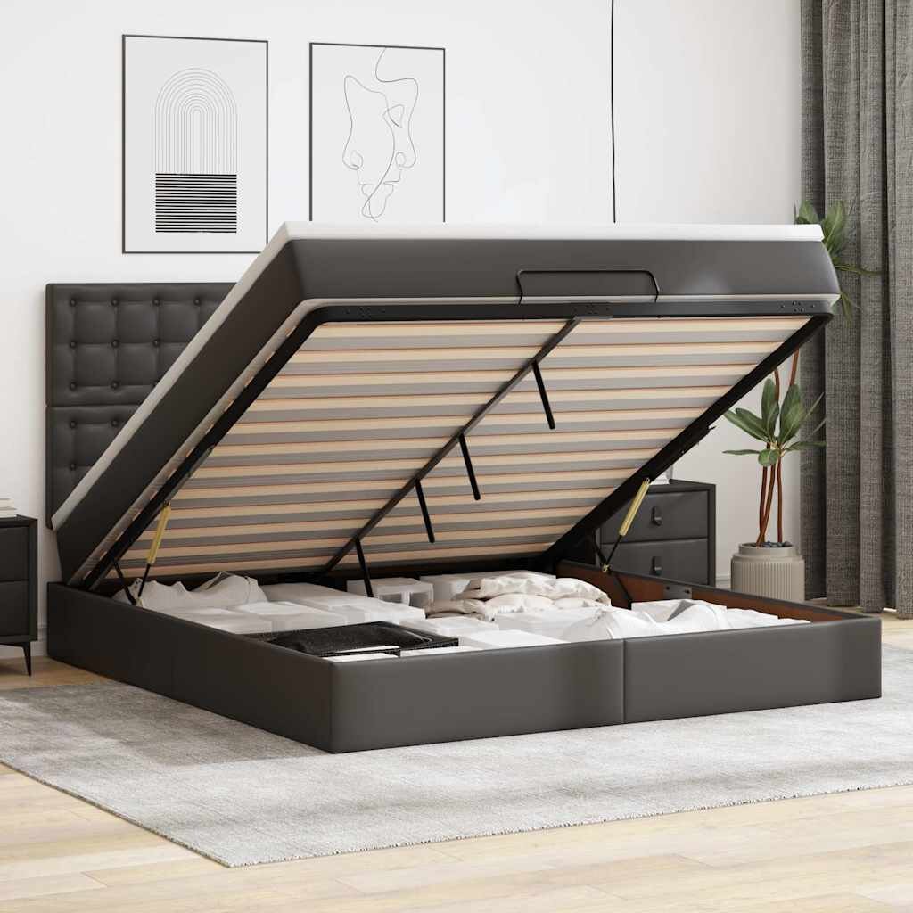 vidaXL Османска легло с матрак&LED черно 160x200 см изкуствена кожа