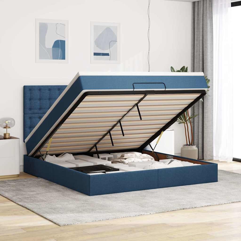 vidaXL Османска легло с матрак синьо 160x200 см плат