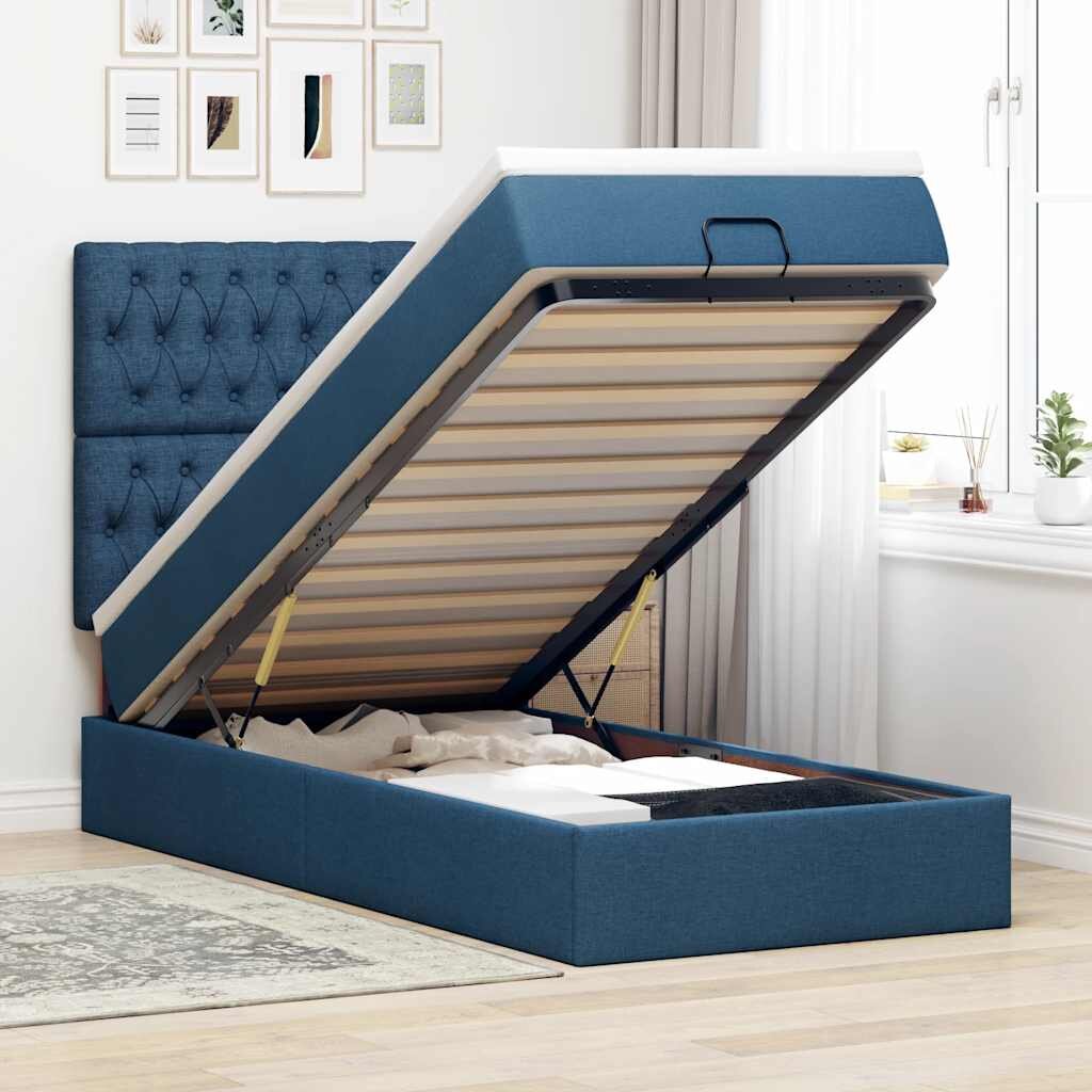 vidaXL Османска легло с матрак синьо 90x200 см плат