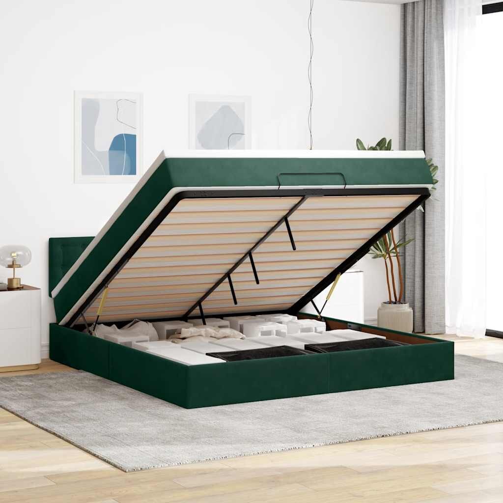vidaXL Османска легло с матрак тъмнозелено 180x200 см кадифе