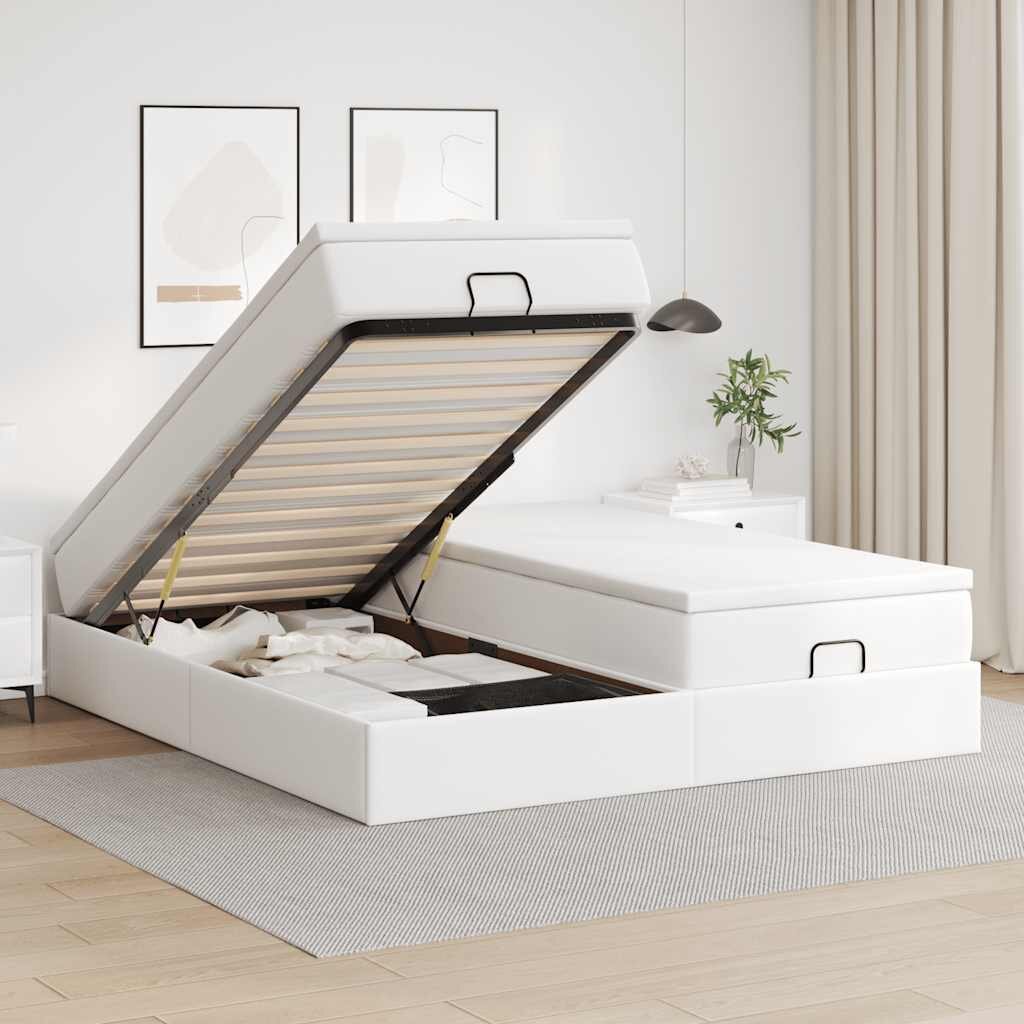 vidaXL Османска легло с матраци бяло 160x200 см изкуствена кожа