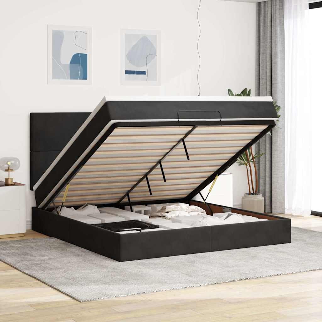 vidaXL Османска легло с матраци черно 160x200 см кадифе