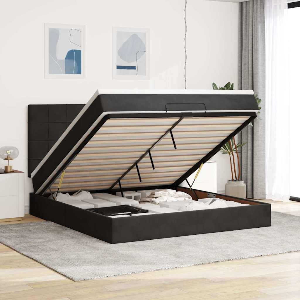 vidaXL Османска легло с матраци черно 180x200 см кадифе