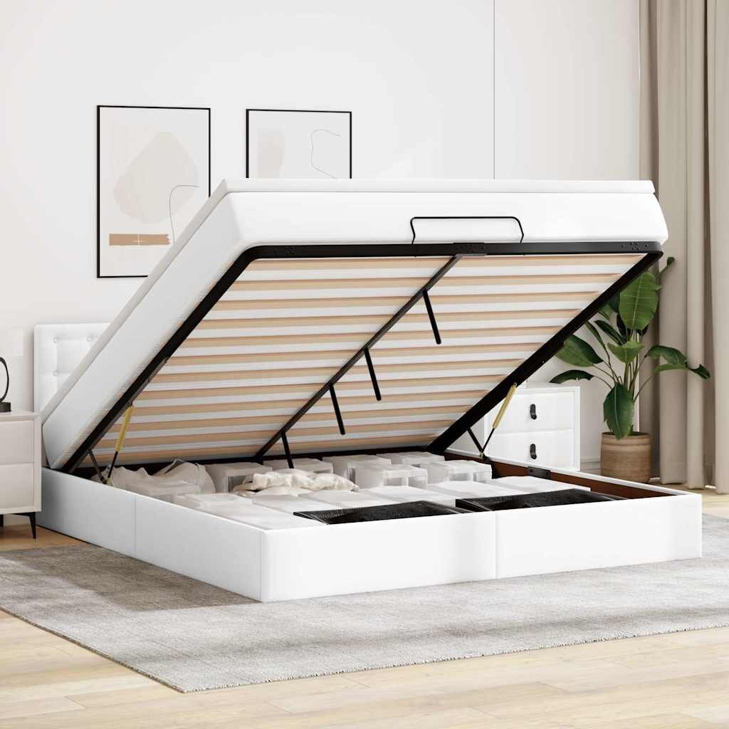 vidaXL Османска легло с матраци&LED бяло 180x200 см изкуствена кожа