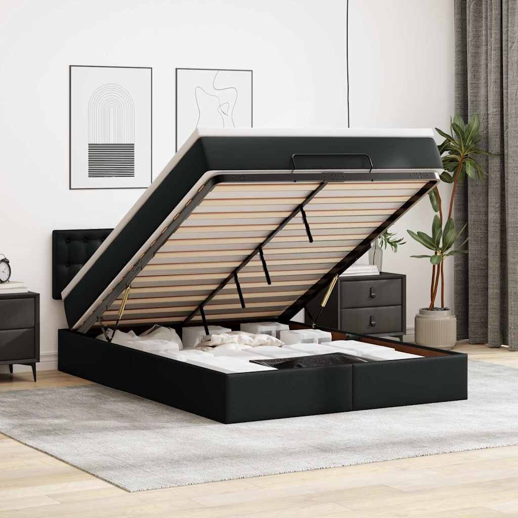 vidaXL Османска легло с матраци&LED черно 140x200см изкуствена кожа