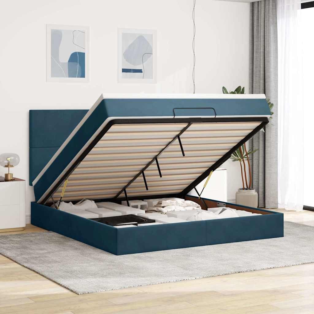 vidaXL Османска легло с матраци тъмносиньо 180x200 см кадифе