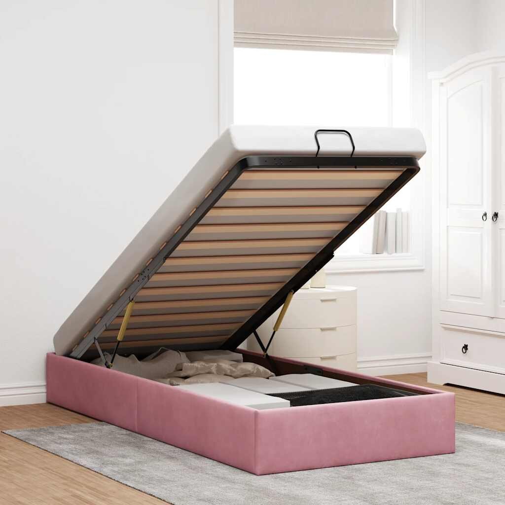 vidaXL Османска рамка за легло без матрак розова 90x200 см кадифе