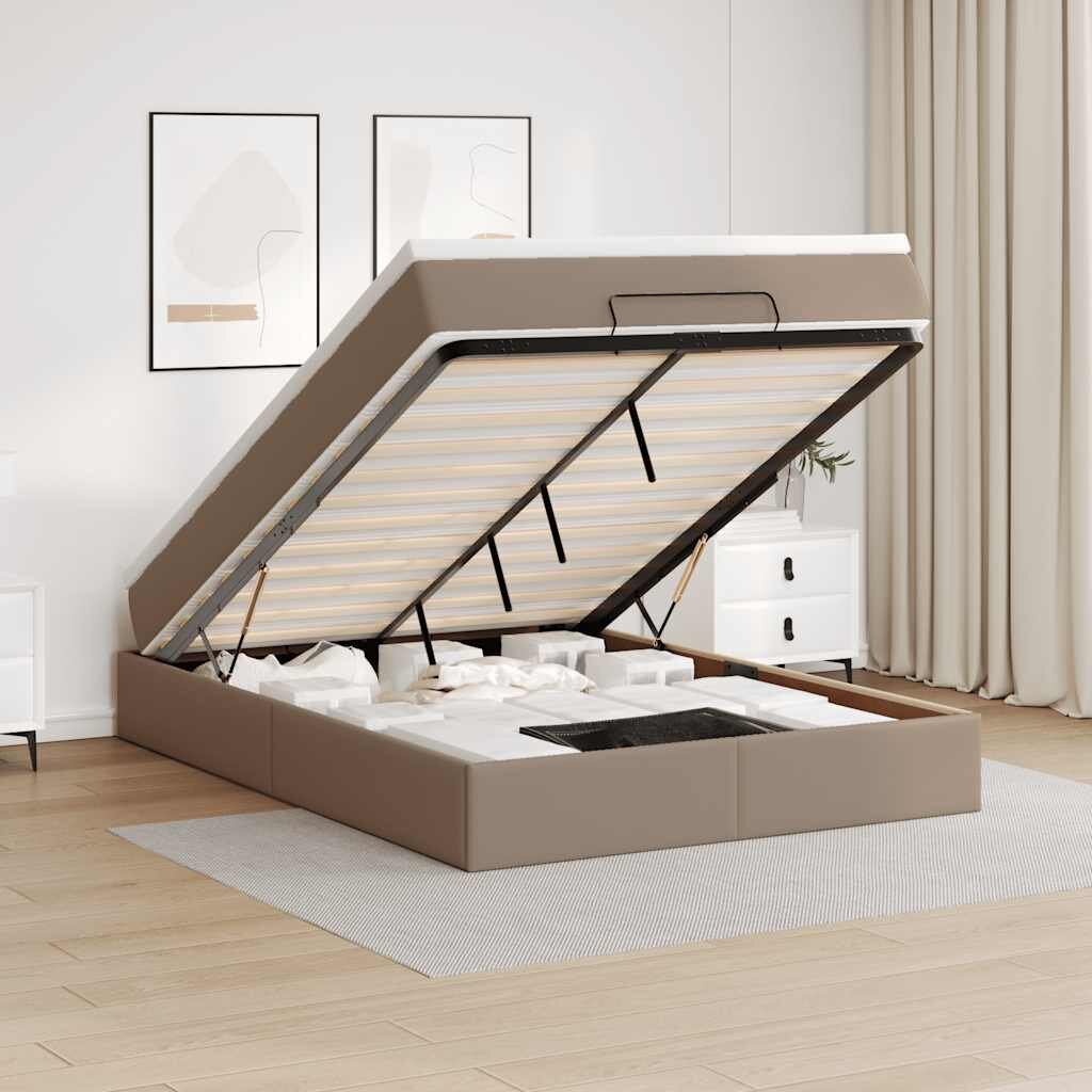 vidaXL Османско легло с матрак Cappucino 140x190cm изкуствена кожа