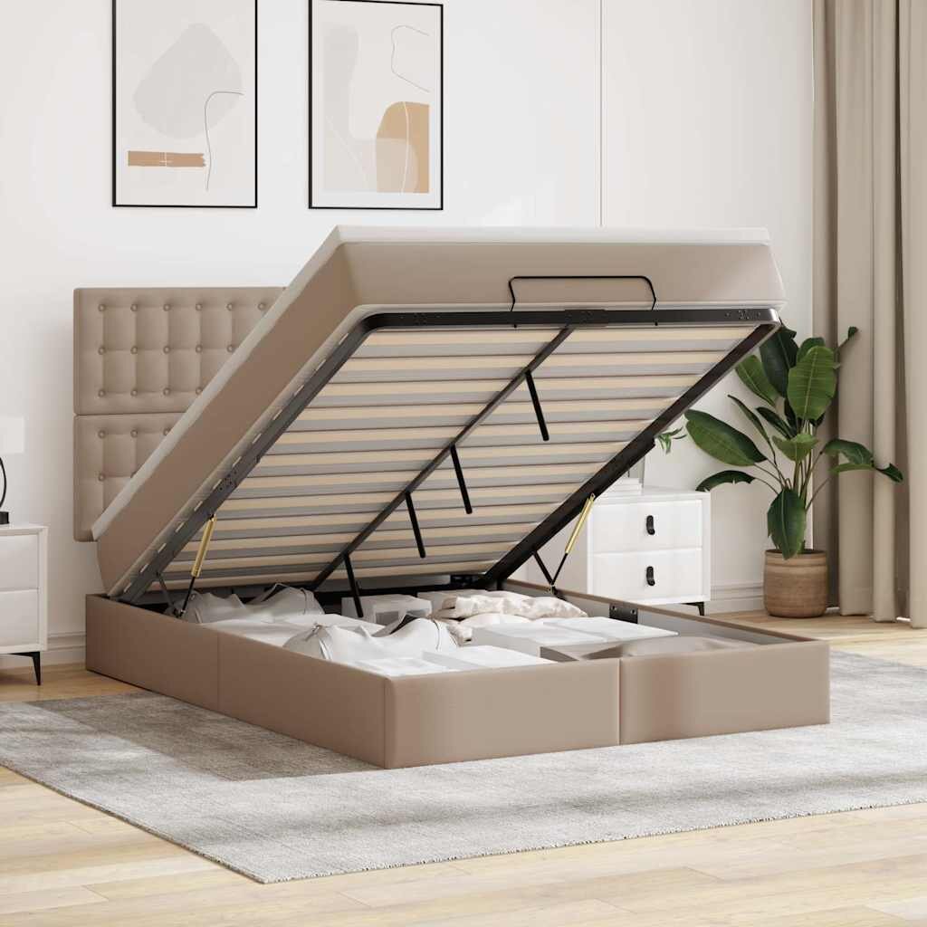 vidaXL Османско легло с матрак Cappucino 140x190cm изкуствена кожа