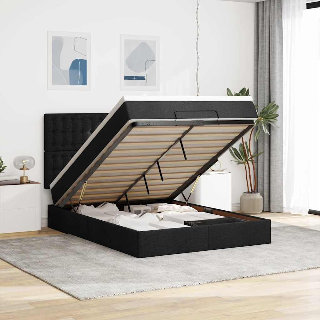 vidaXL Османско легло с матрак Черно 140x190cm Тъкан