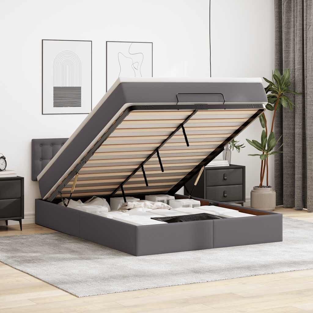 vidaXL Османско легло с матрак сиво 140x190cm изкуствена кожа