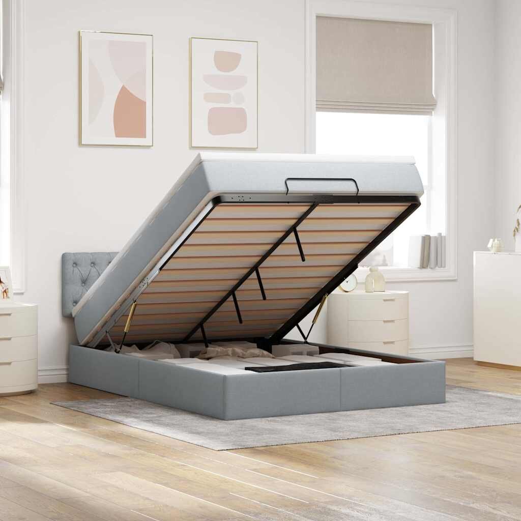 vidaXL Османско легло с матрак Светло сиво 140x190 cm Плат