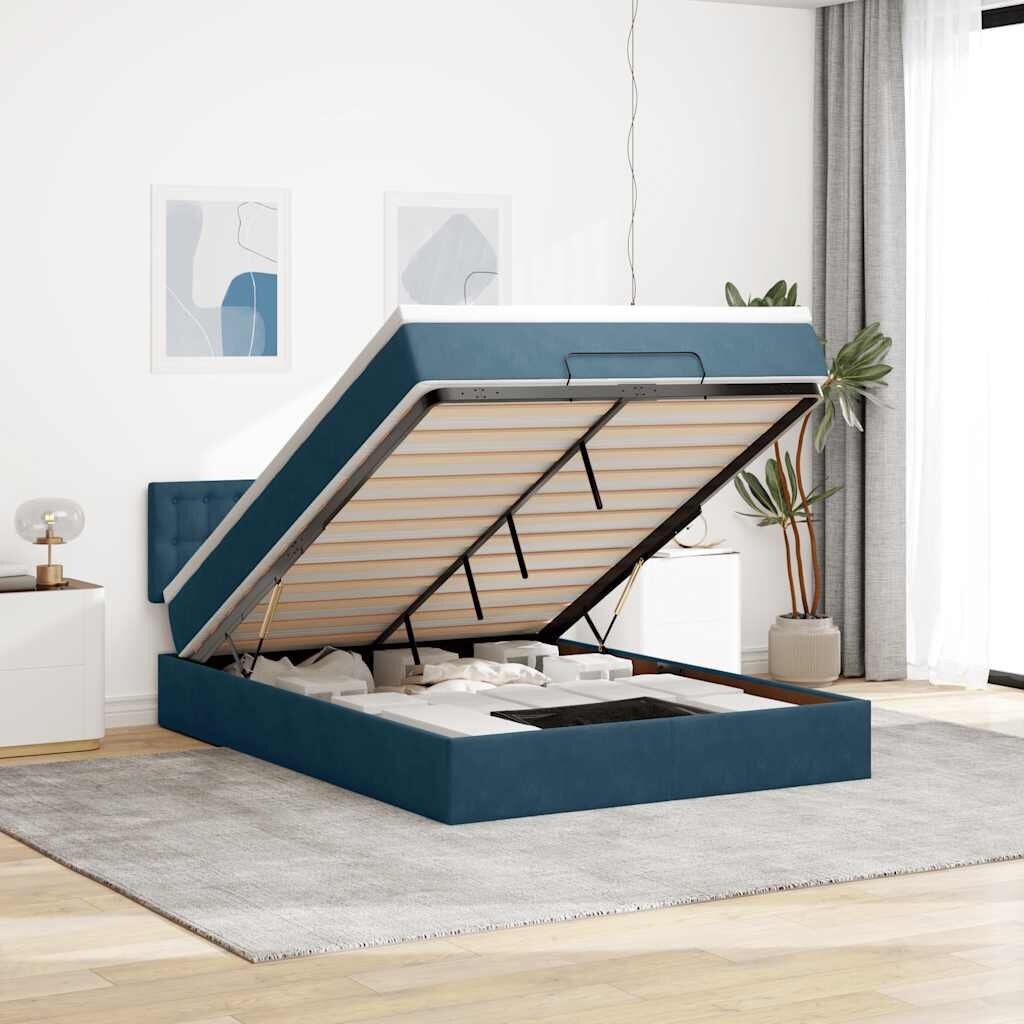 vidaXL Османско легло с матрак Тъмно синьо 140x190cm кадифе