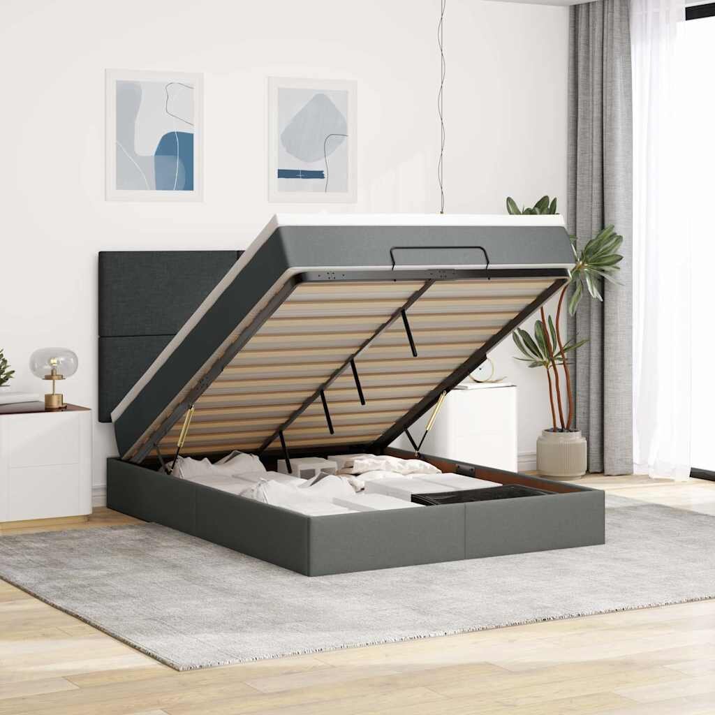 vidaXL Османско легло с матрак Тъмно сиво 140x190 cm Тъкан