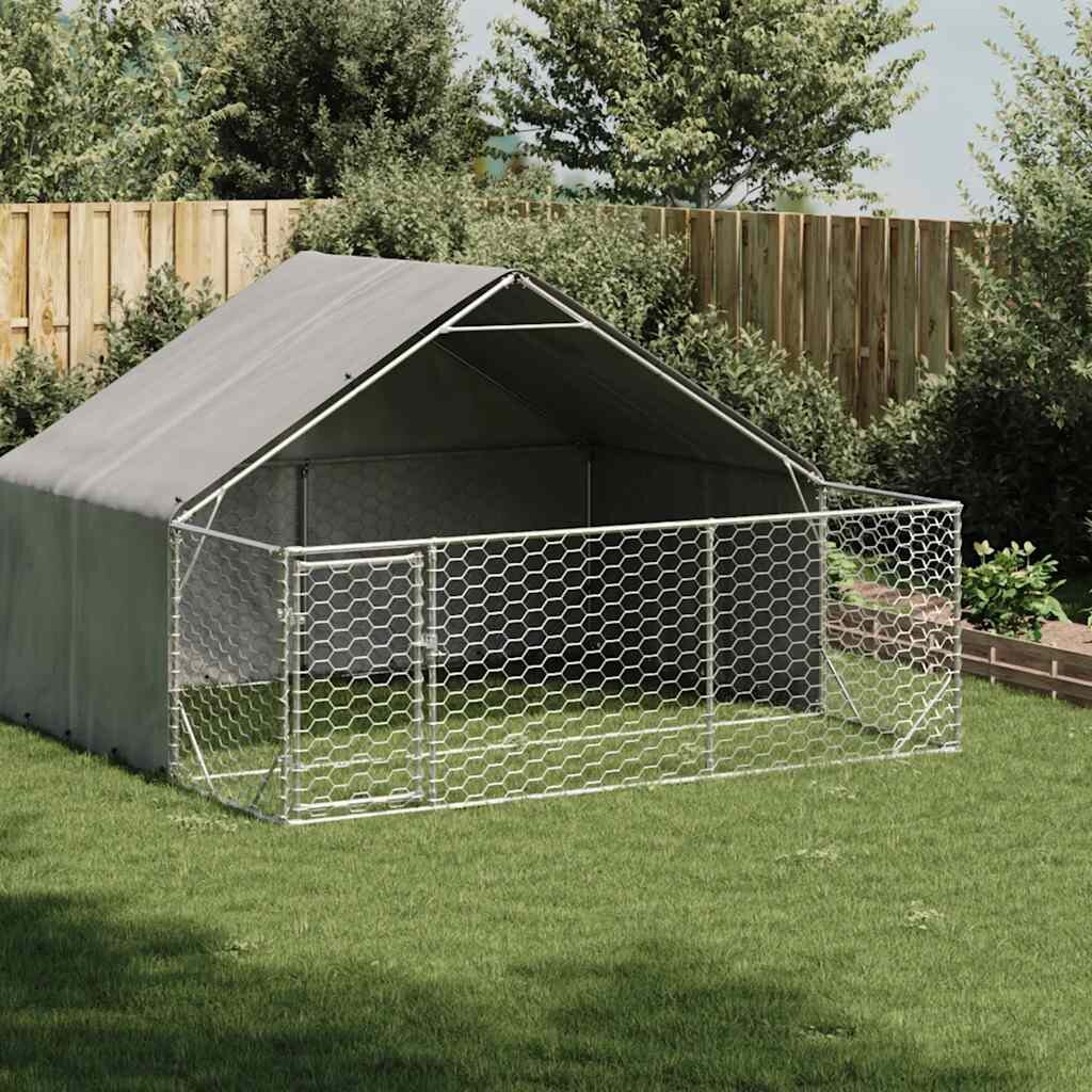 vidaXL Открита кучешка колиба с бягаща пътека 3x3x19 m