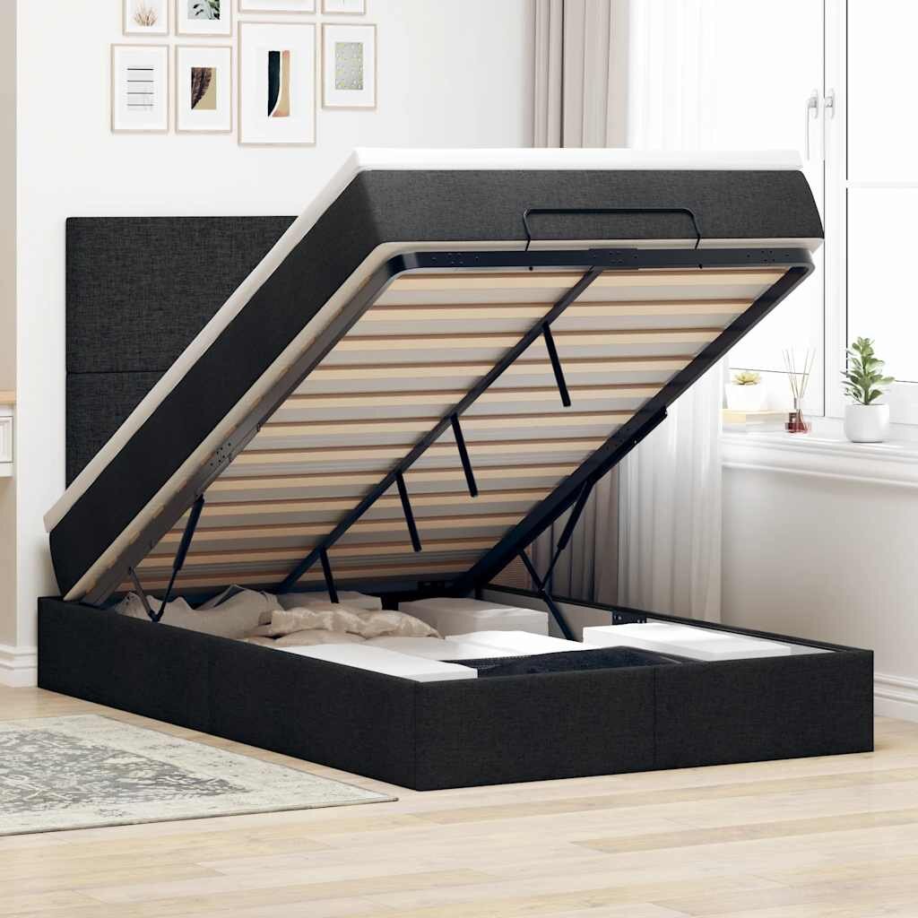 vidaXL Отоман с матрак и LED Черно 120 x 190 cm Текстил