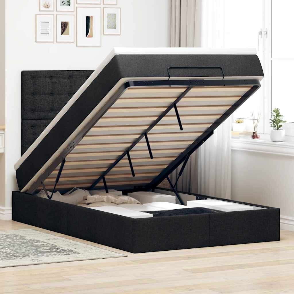 vidaXL Отоман с матрак и LED Черно 120 x 190 cm Текстил