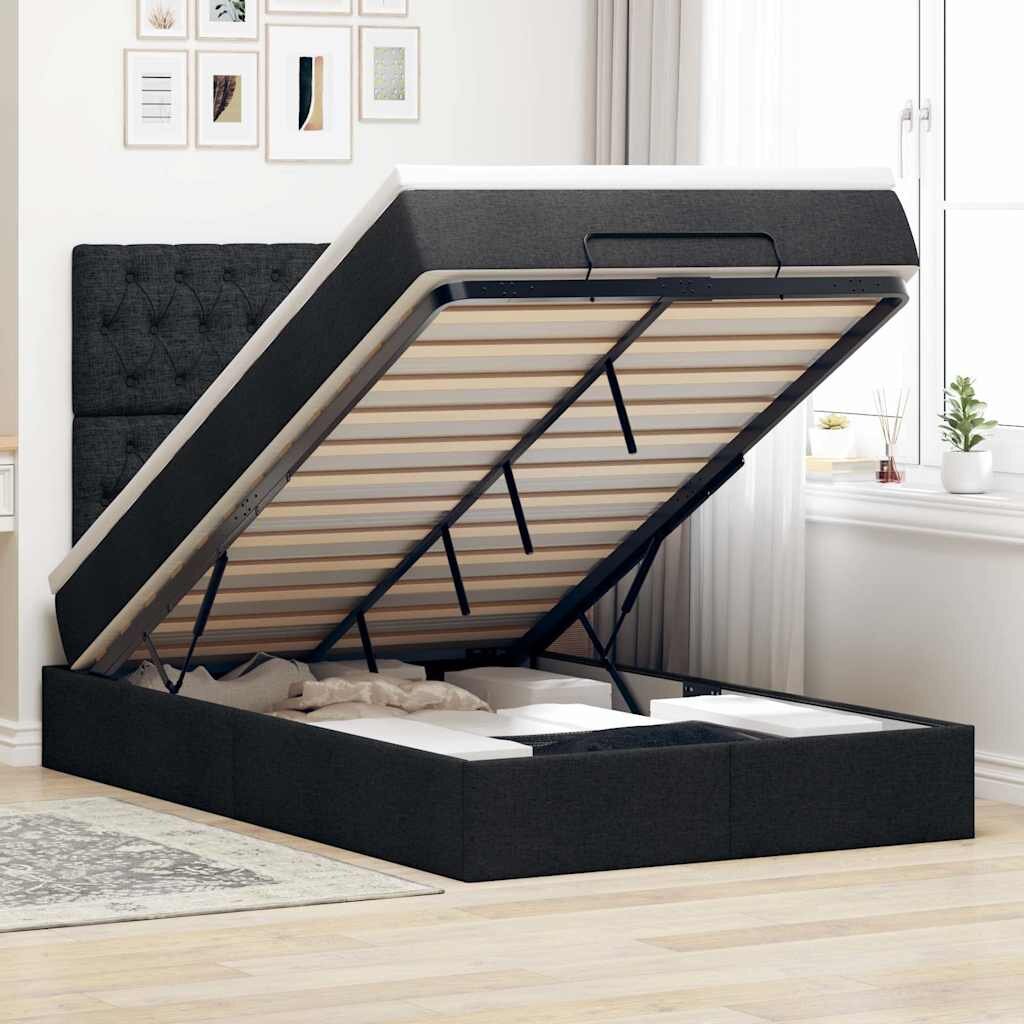 vidaXL Отоман с матрак и LED Черно 120 x 190 cm Текстил
