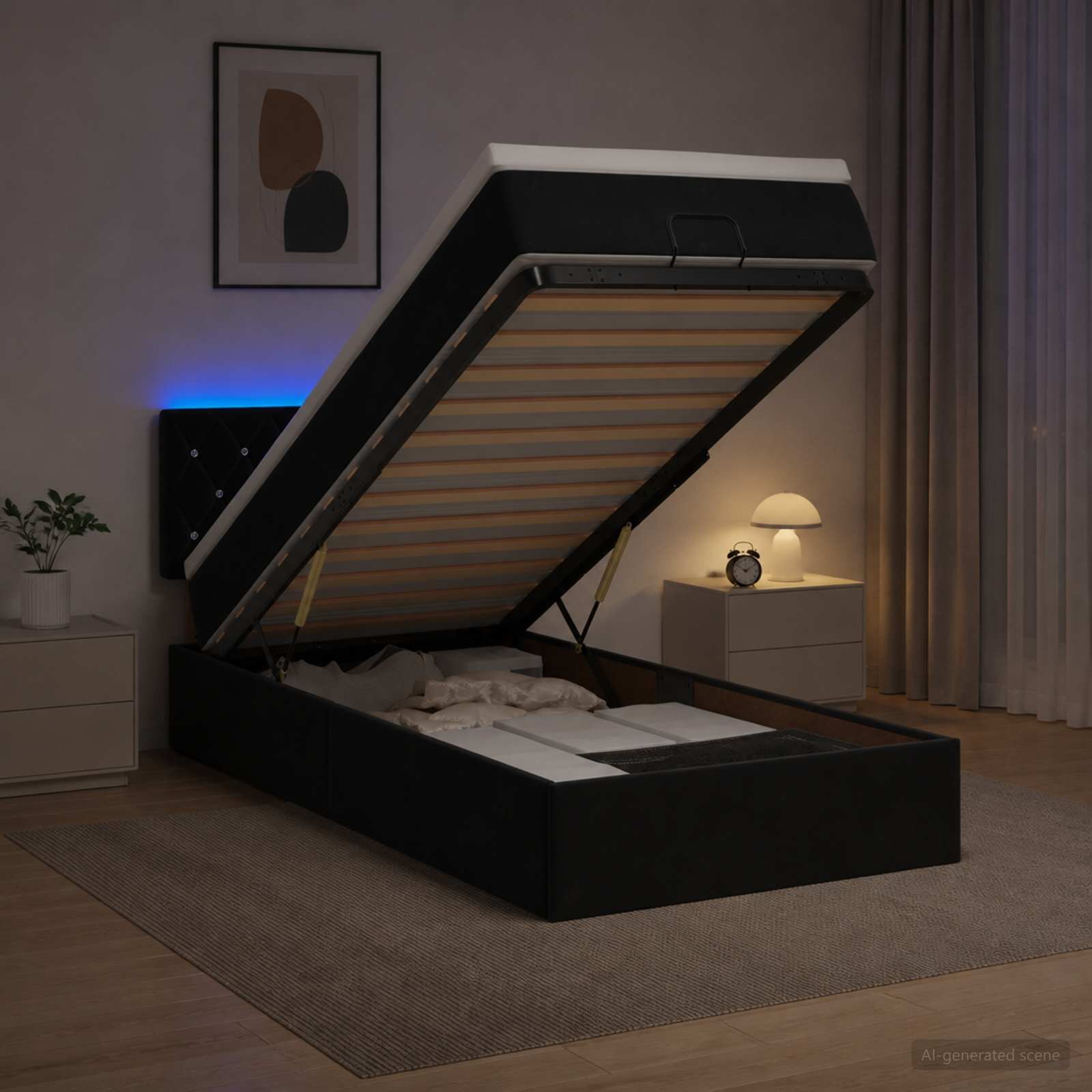vidaXL Отоман с матрак и LED с LED ленти Черно 100 x 200 cm Кадифе