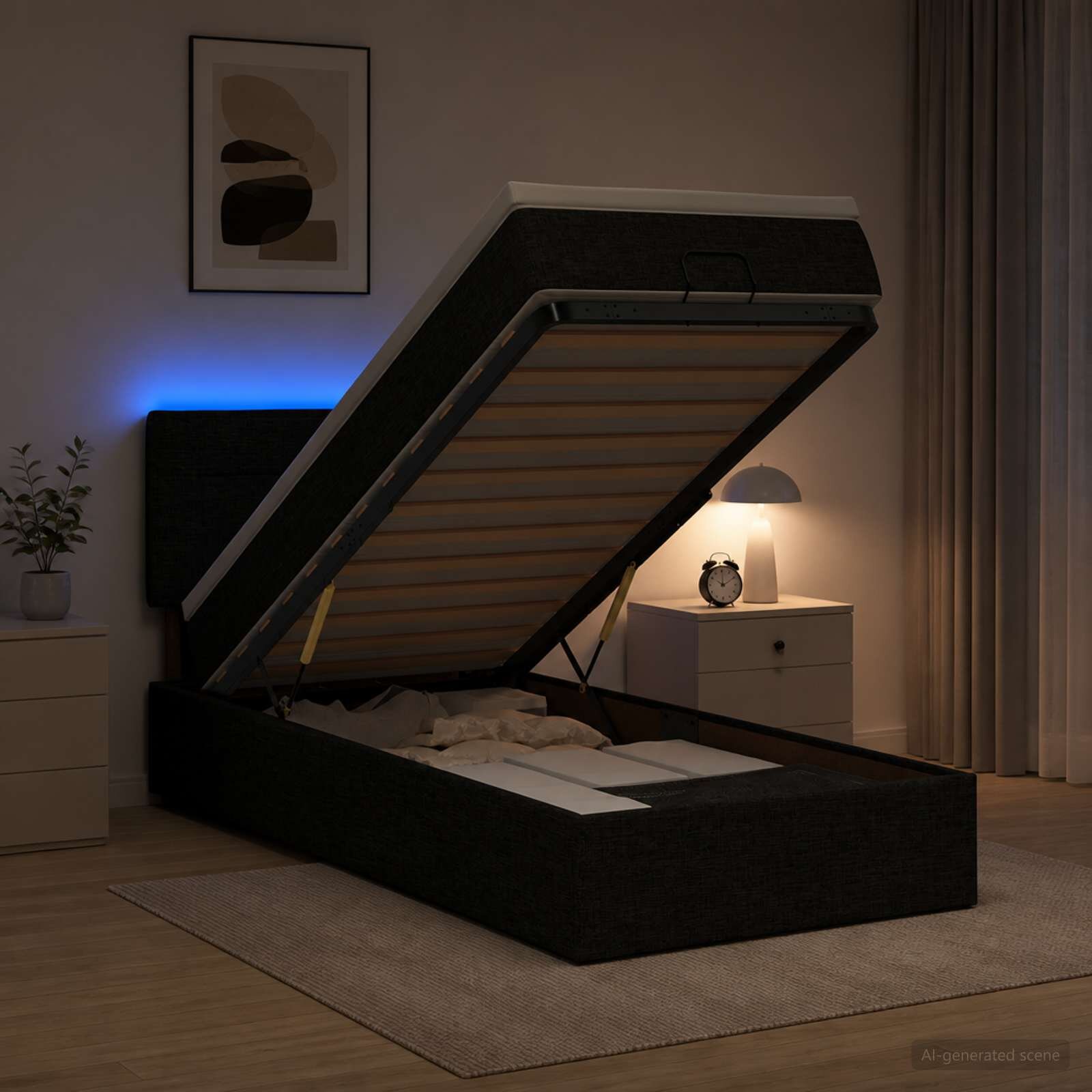 vidaXL Отоман с матрак и LED с LED ленти Черно 100 x 200 cm Текстил