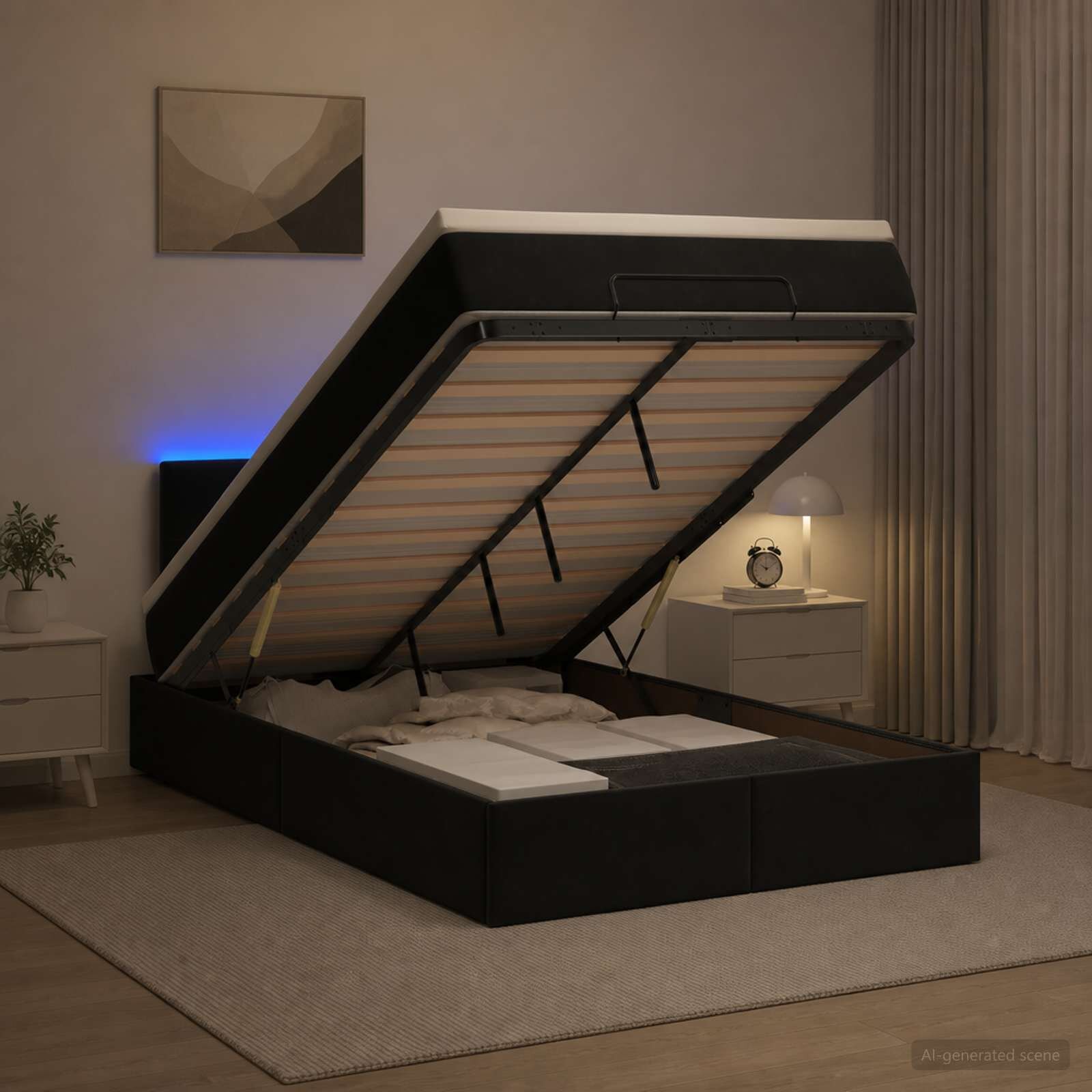 vidaXL Отоман с матрак и LED с LED ленти Черно 120 x 190 cm Кадифе