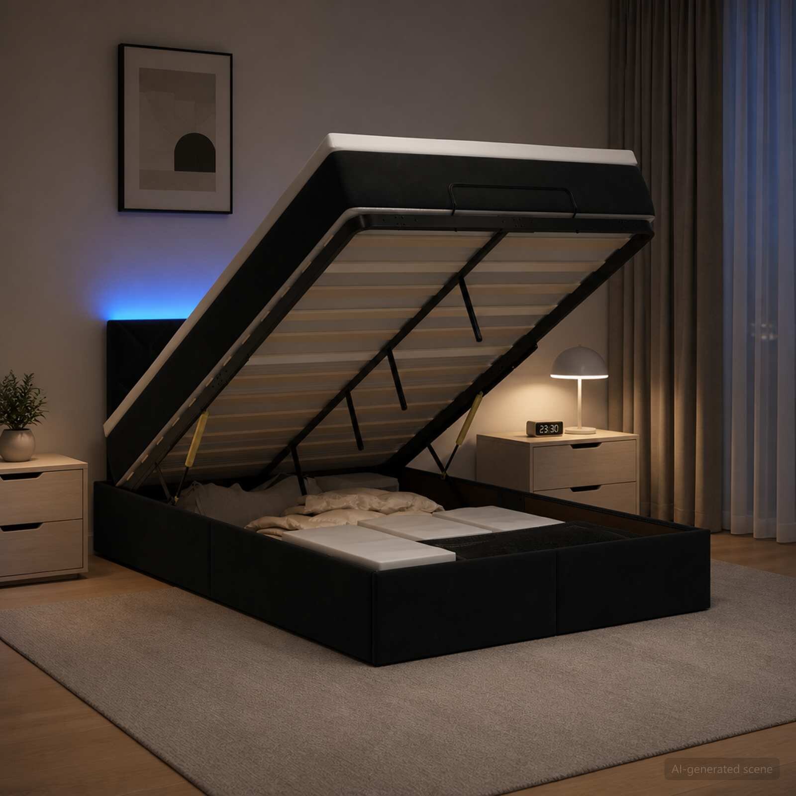 vidaXL Отоман с матрак и LED с LED ленти Черно 120 x 190 cm Кадифе
