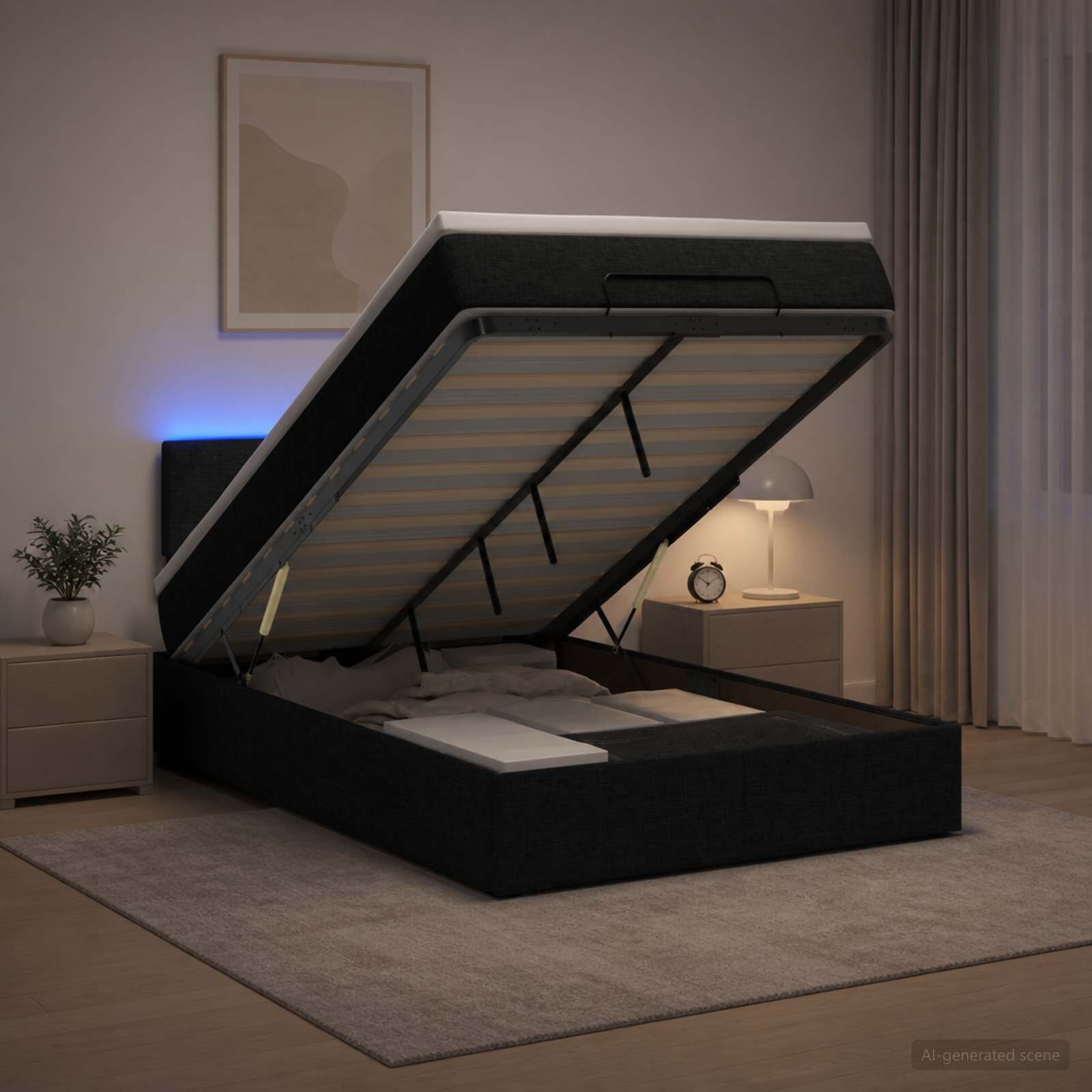 vidaXL Отоман с матрак и LED с LED ленти Черно 120 x 190 cm Текстил