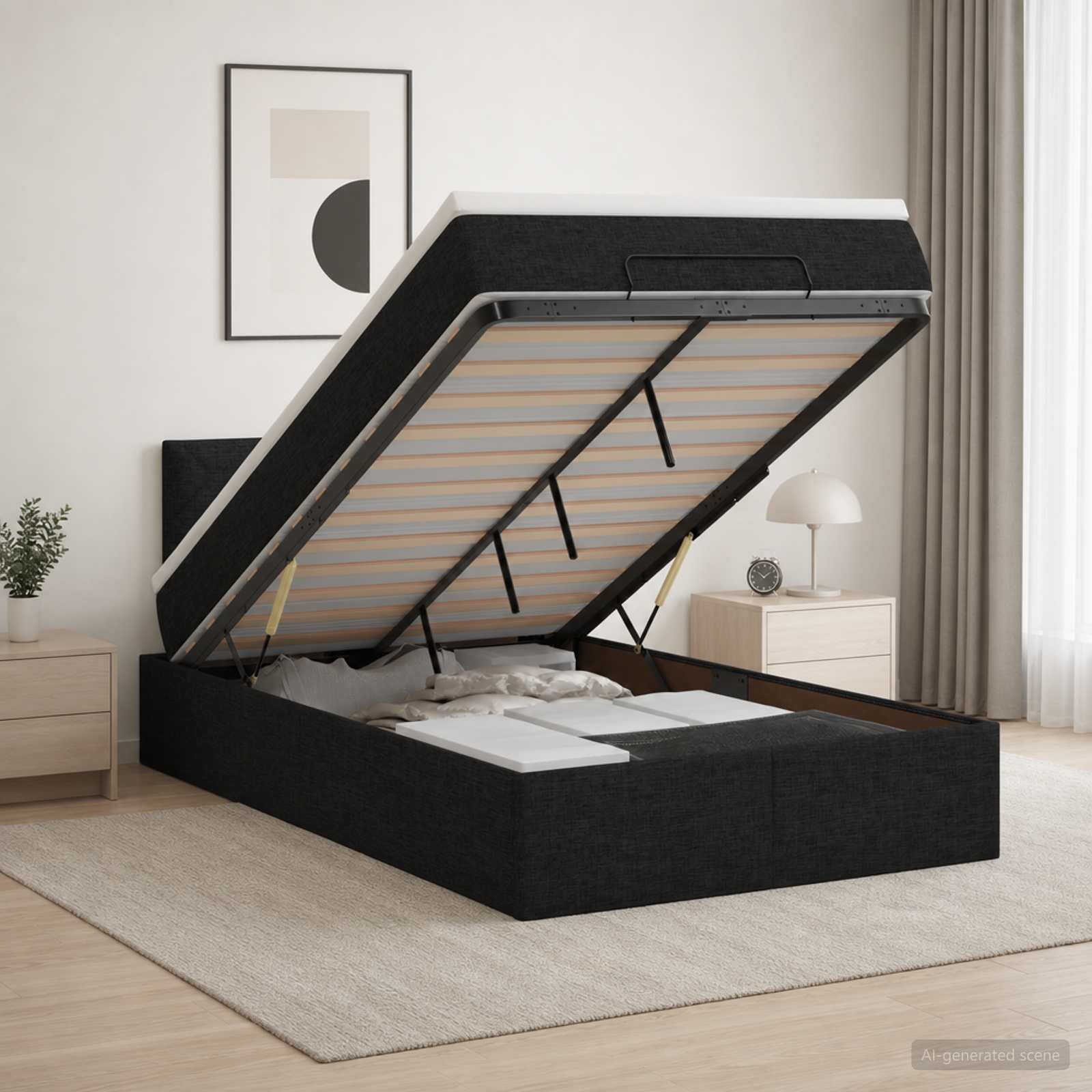 vidaXL Отоман с матрак и LED с LED ленти Черно 120 x 200 cm Текстил