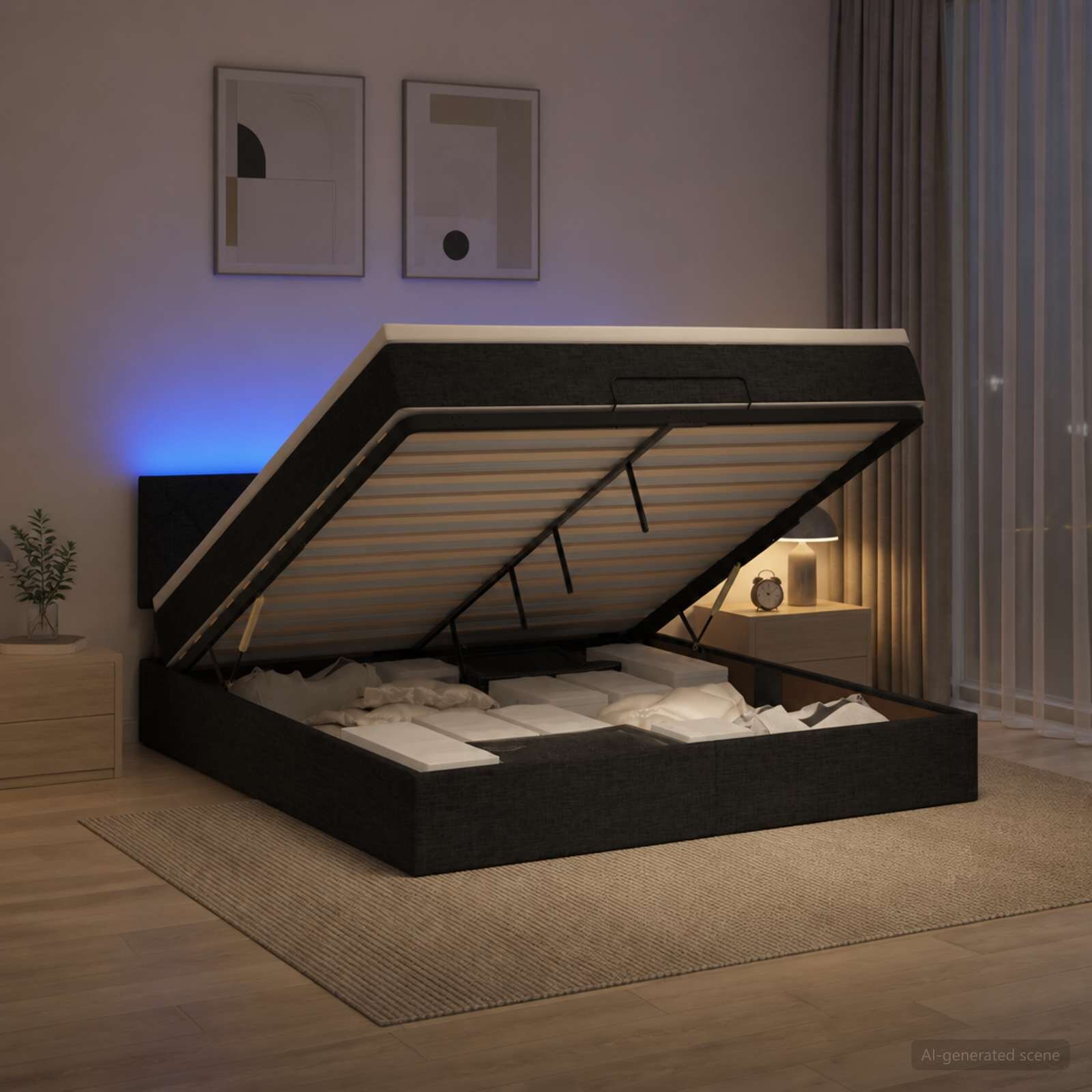 vidaXL Отоман с матрак и LED с LED ленти Черно 140 x 200 cm Текстил