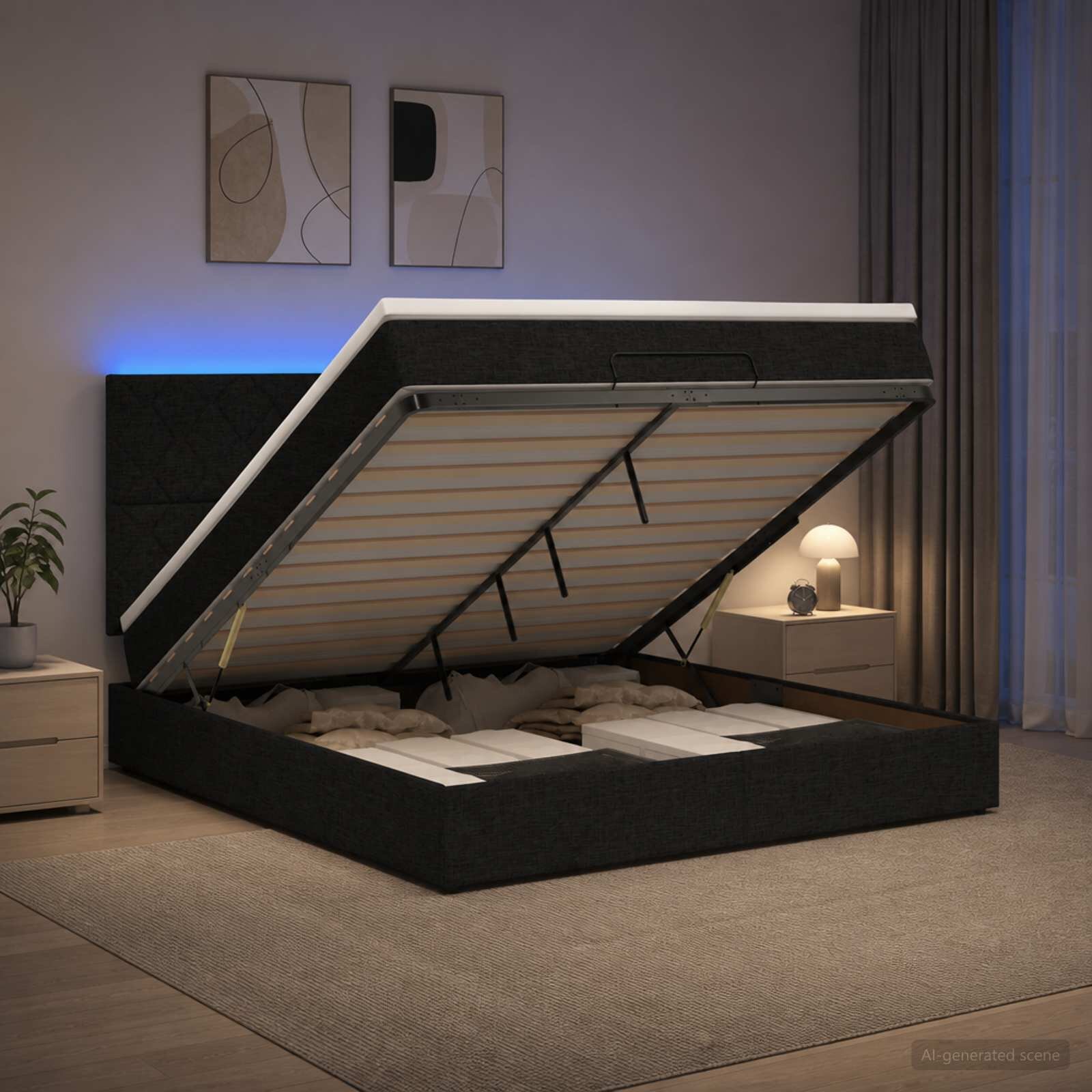 vidaXL Отоман с матрак и LED с LED ленти Черно 160 x 200 cm Текстил