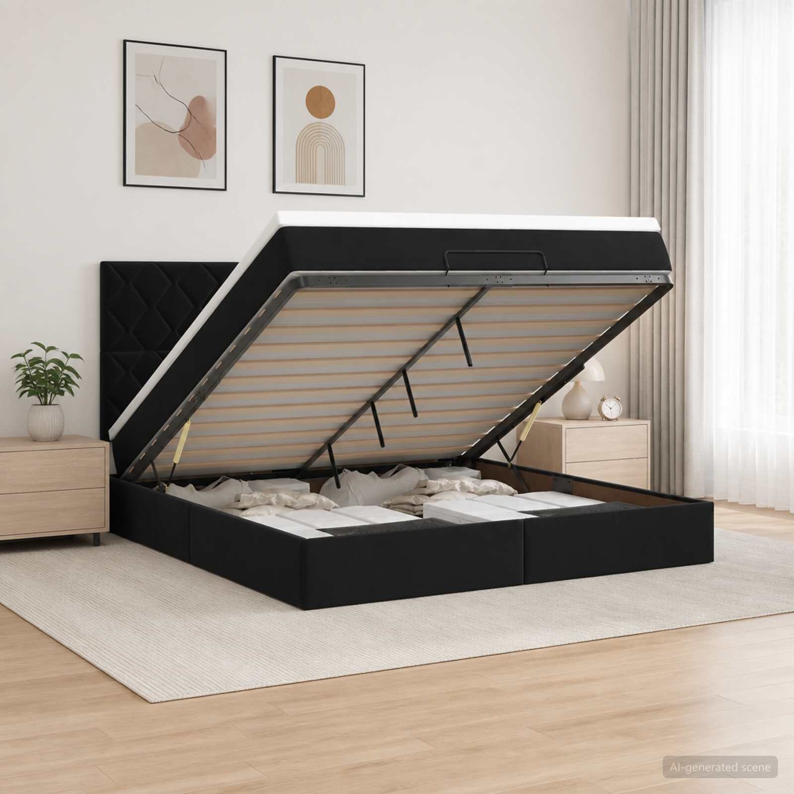 vidaXL Отоман с матрак и LED с LED ленти Черно 180 x 200 cm Кадифе