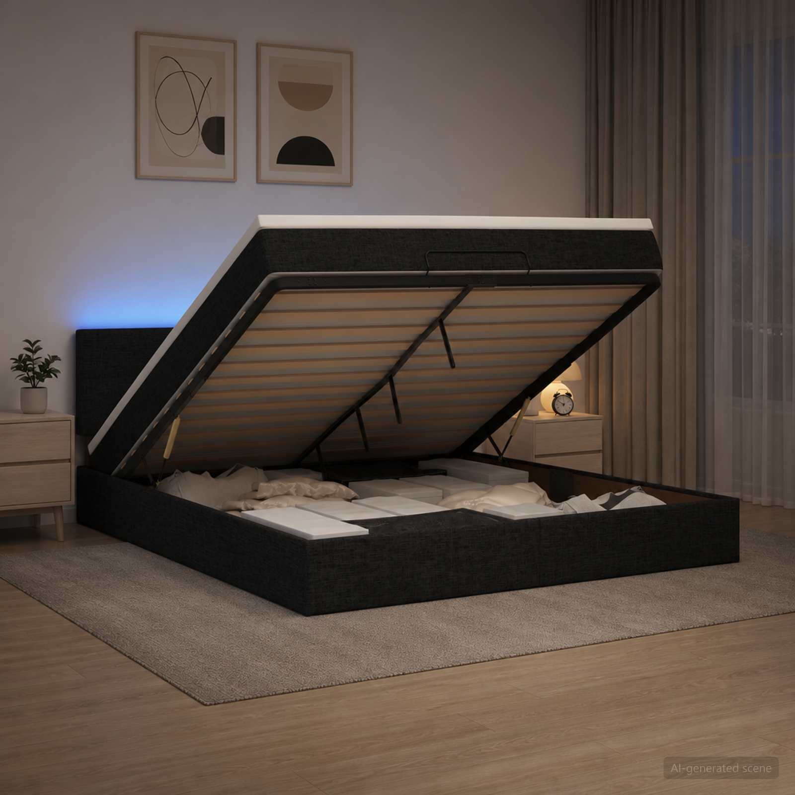 vidaXL Отоман с матрак и LED с LED ленти Черно 180 x 200 cm Текстил