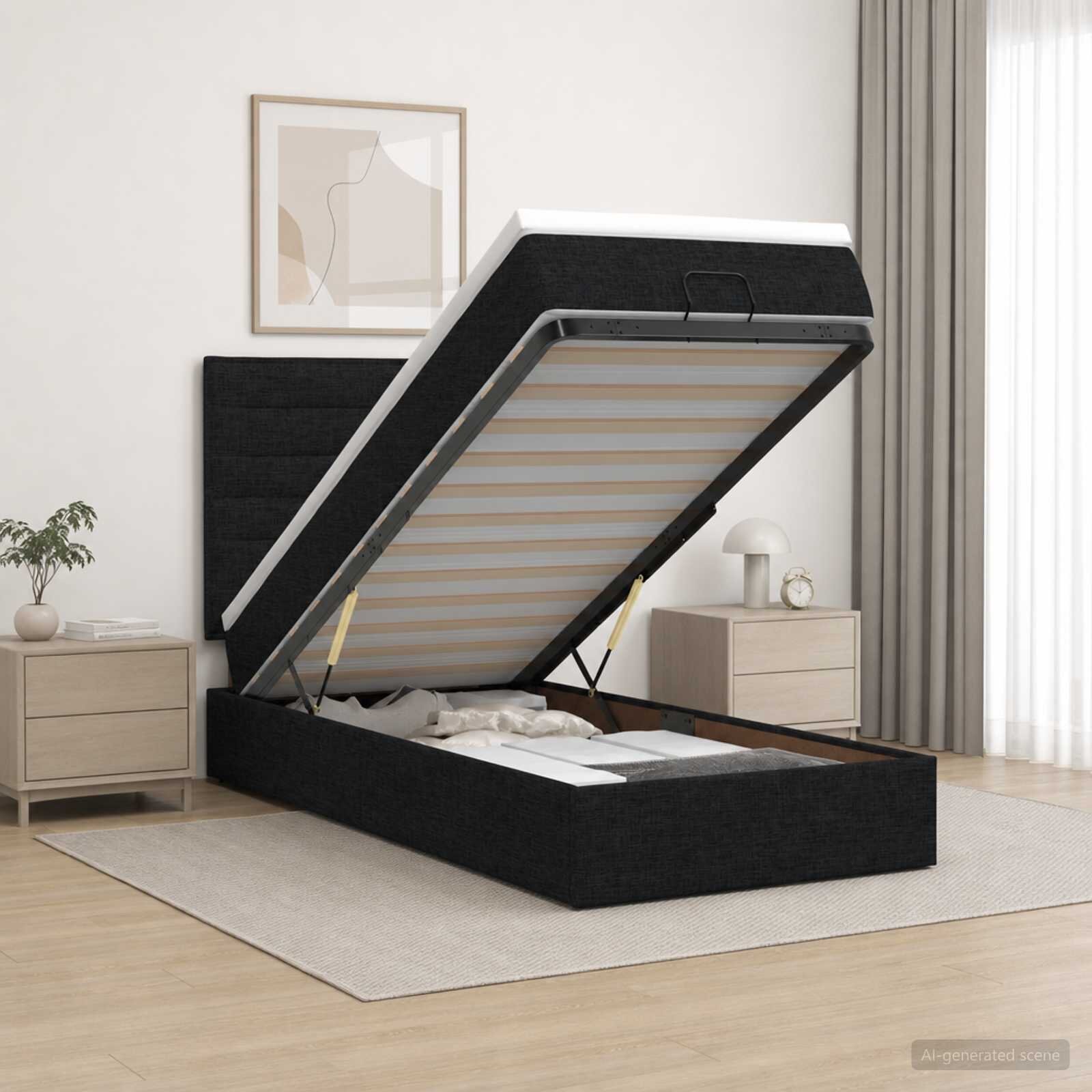 vidaXL Отоман с матрак и LED с LED ленти Черно 80 x 200 cm Текстил