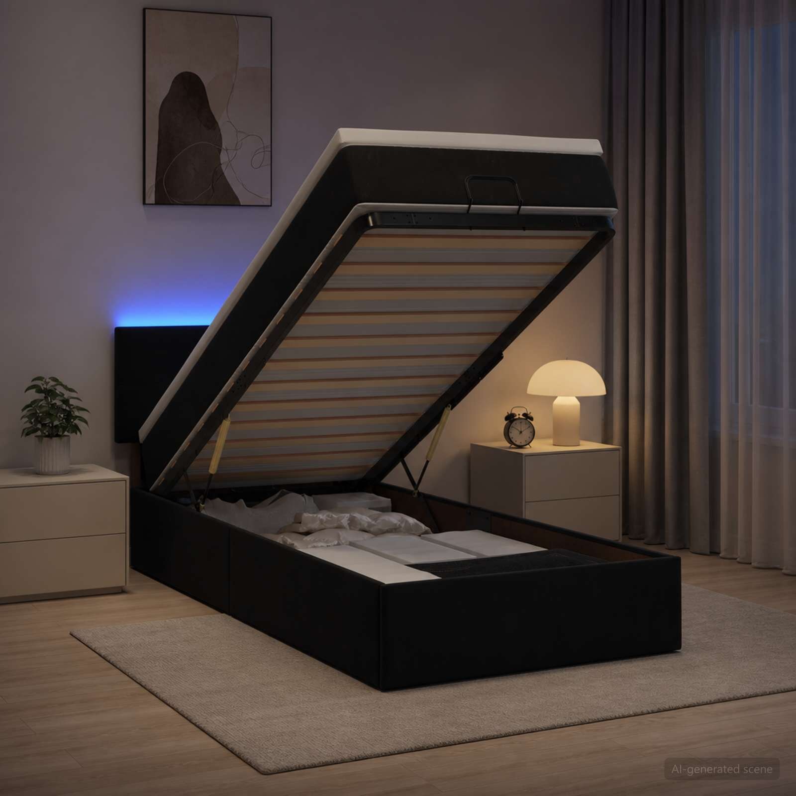 vidaXL Отоман с матрак и LED с LED ленти Черно 90 x 190 cm Кадифе