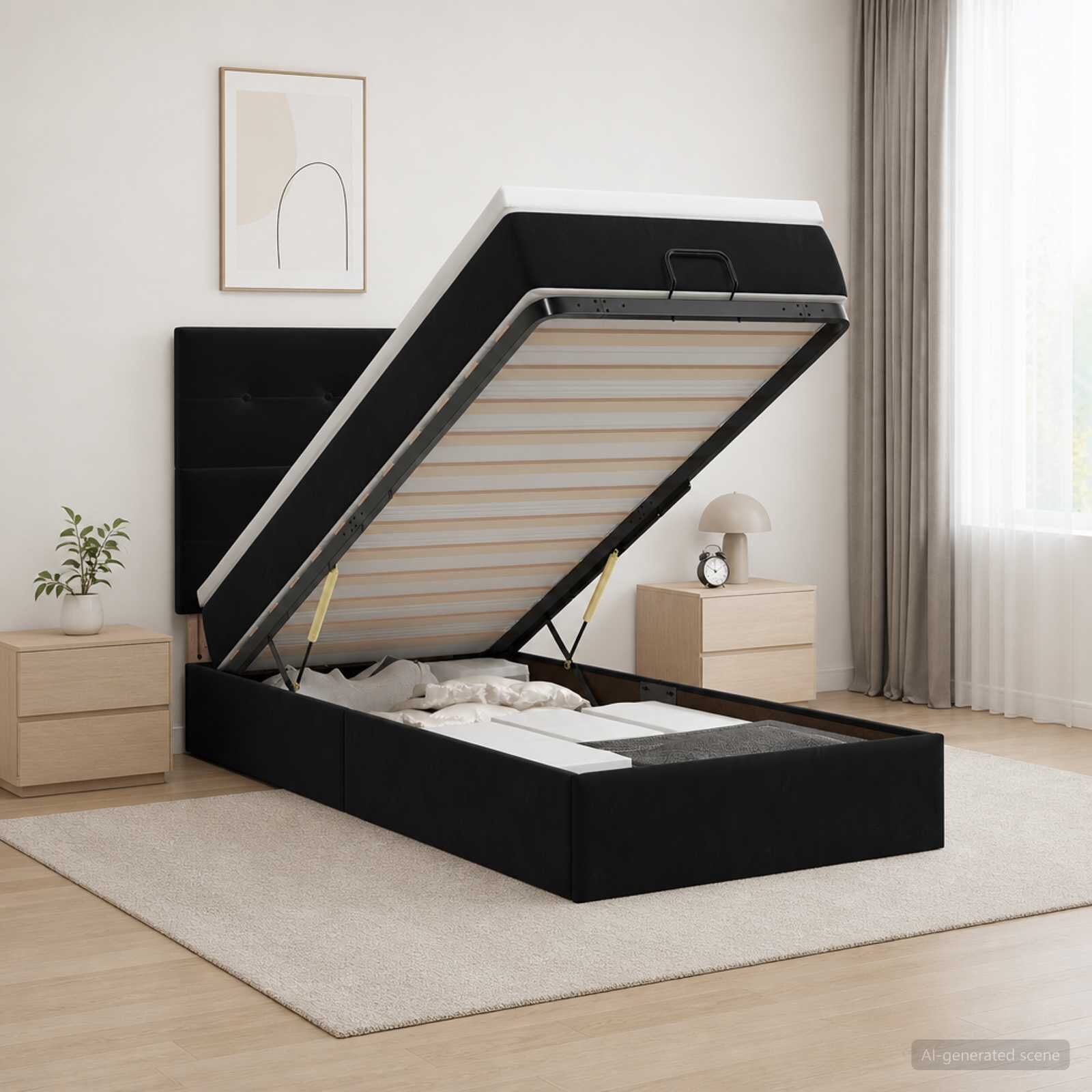 vidaXL Отоман с матрак и LED с LED ленти Черно 90 x 190 cm Кадифе