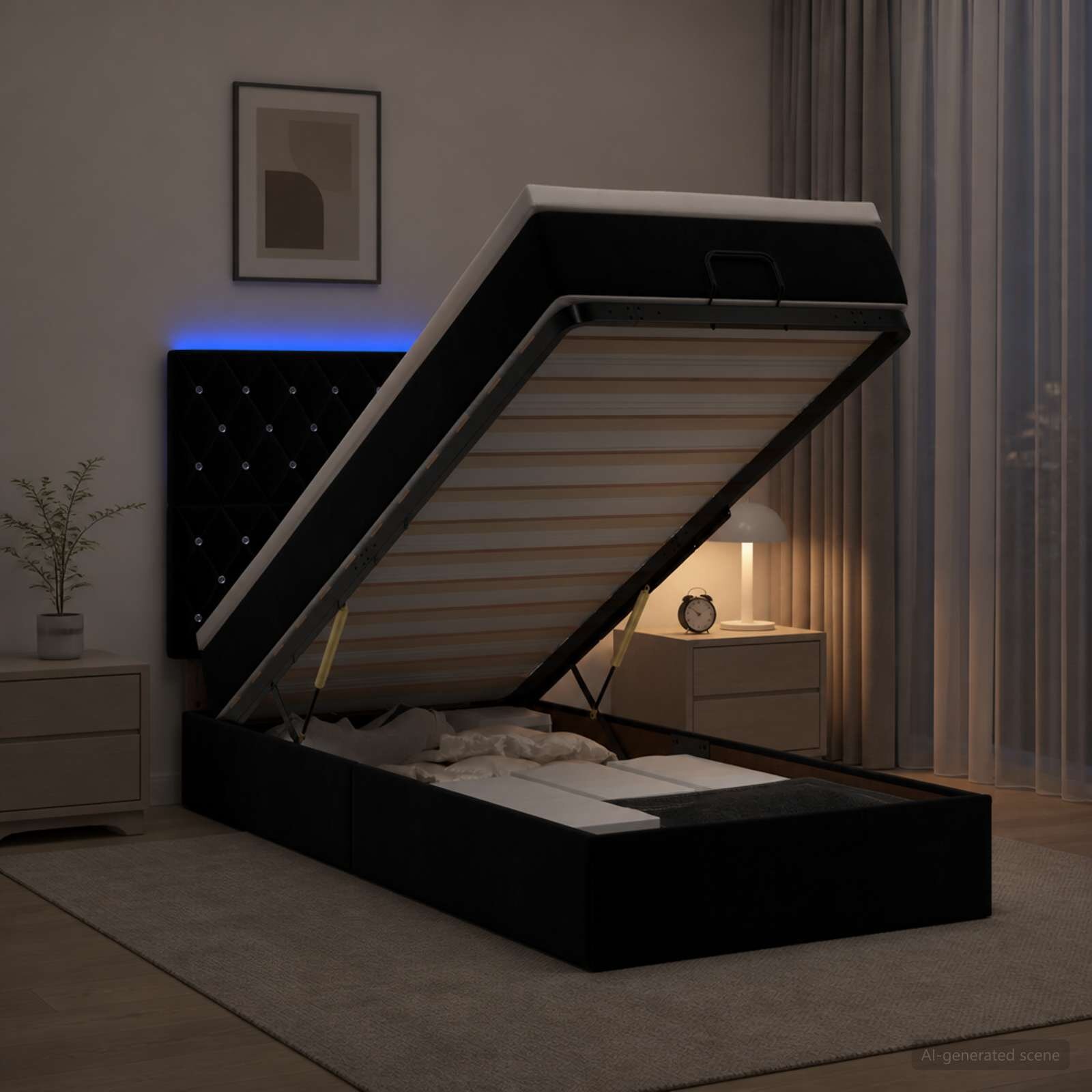 vidaXL Отоман с матрак и LED с LED ленти Черно 90 x 190 cm Кадифе
