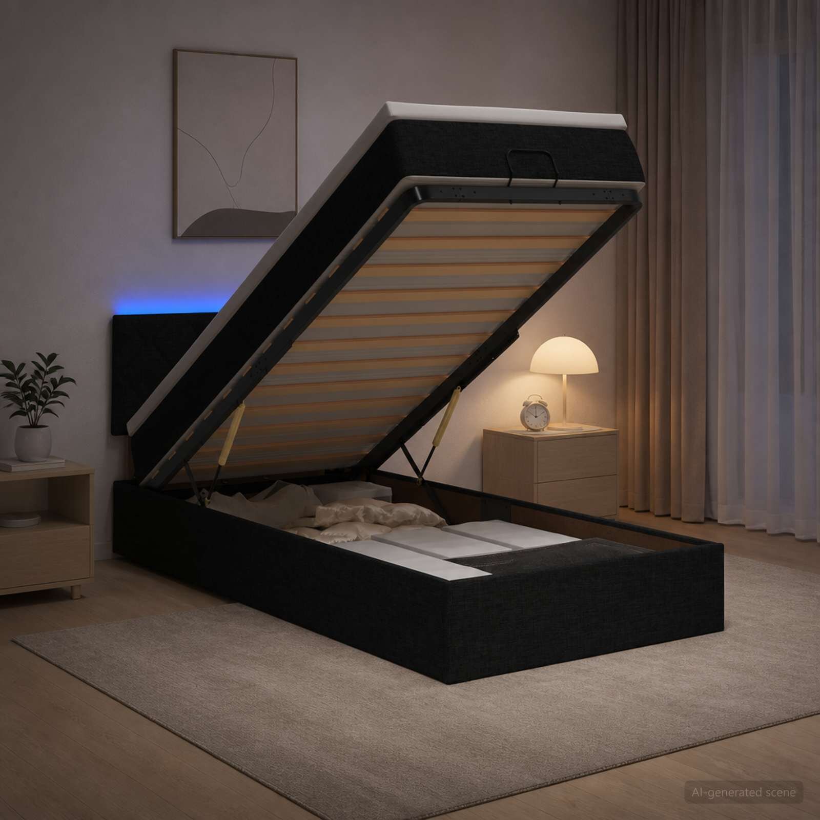 vidaXL Отоман с матрак и LED с LED ленти Черно 90 x 200 cm Текстил