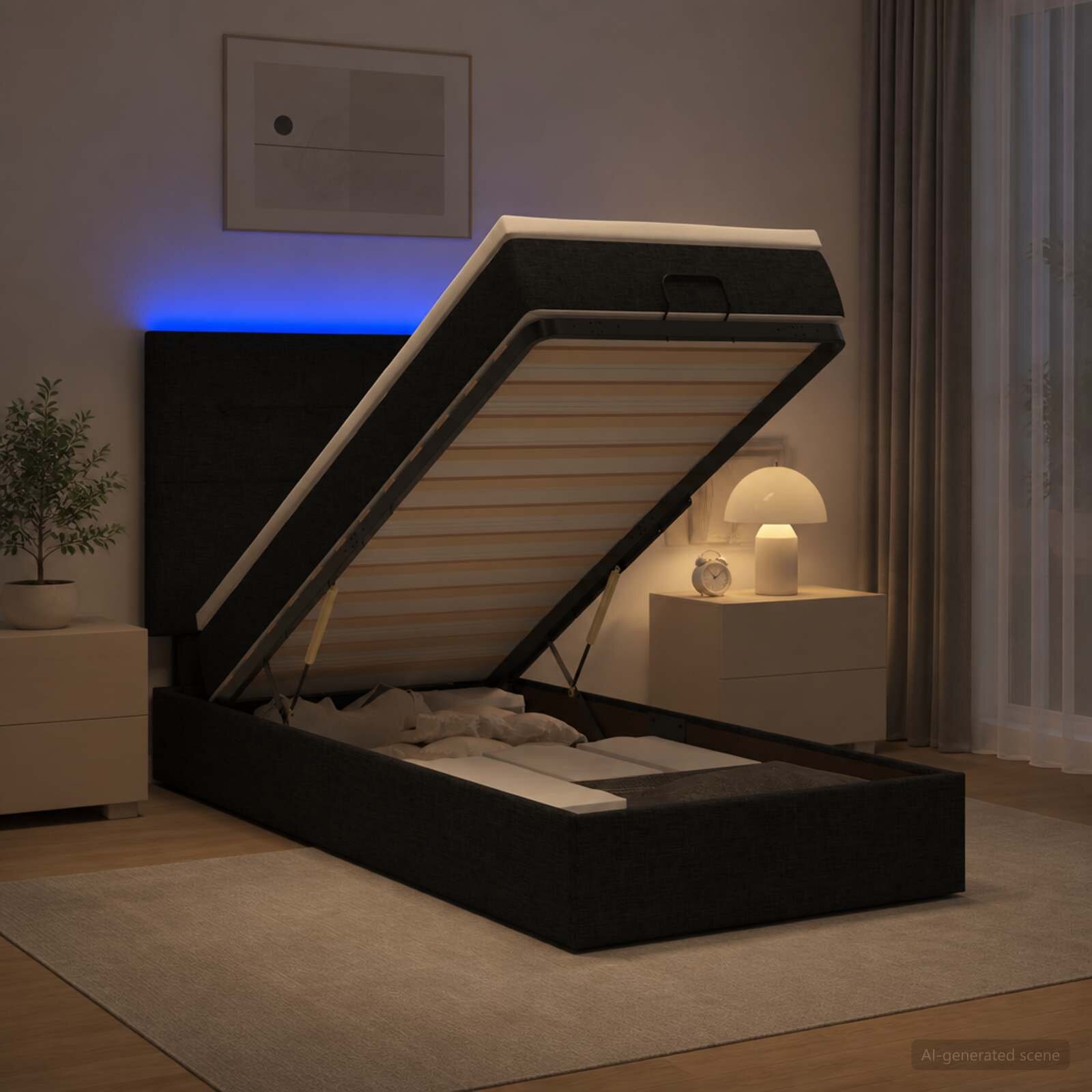 vidaXL Отоман с матрак и LED с LED ленти Черно 90 x 200 cm Текстил