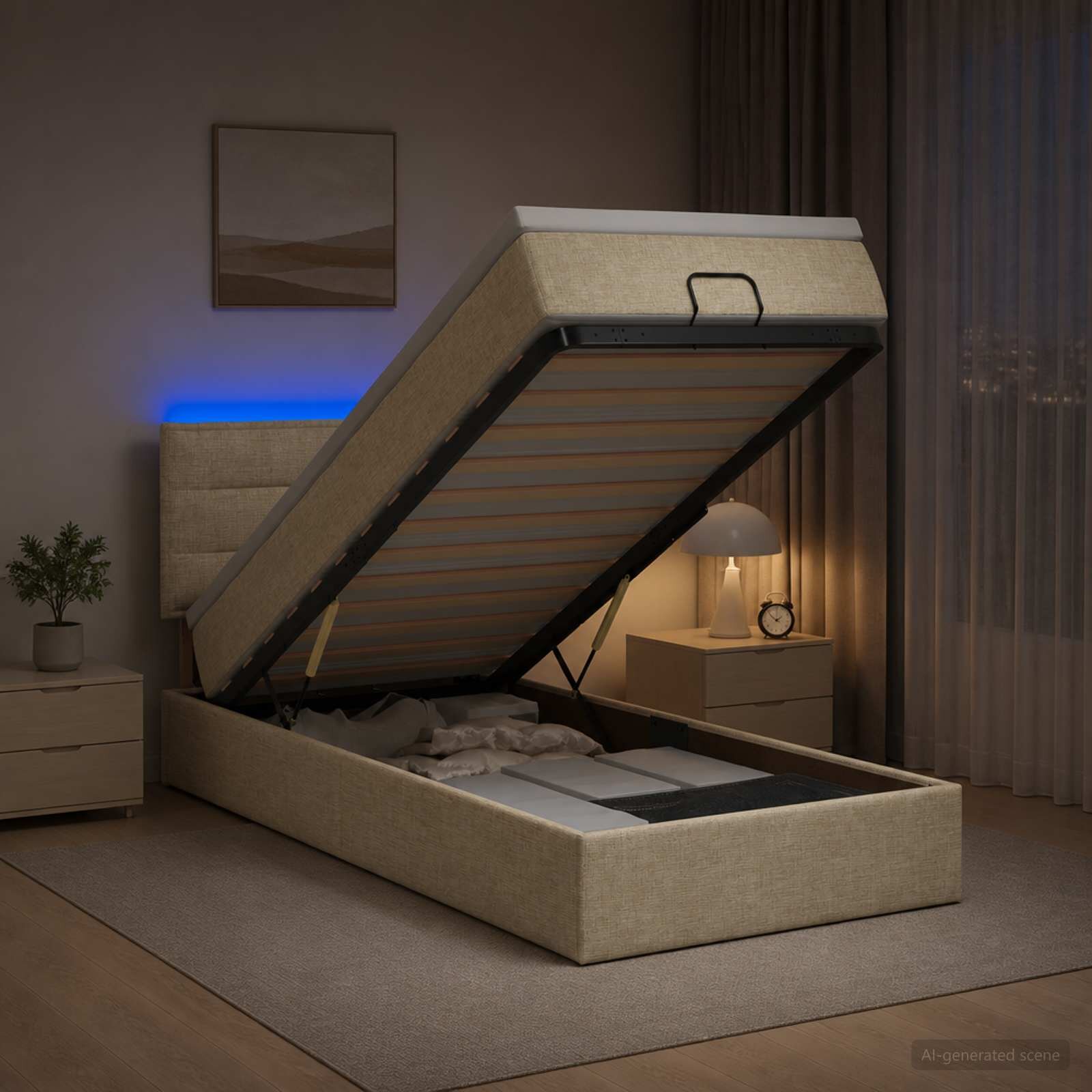 vidaXL Отоман с матрак и LED с LED ленти Кремаво 100 x 200 cm Текстил