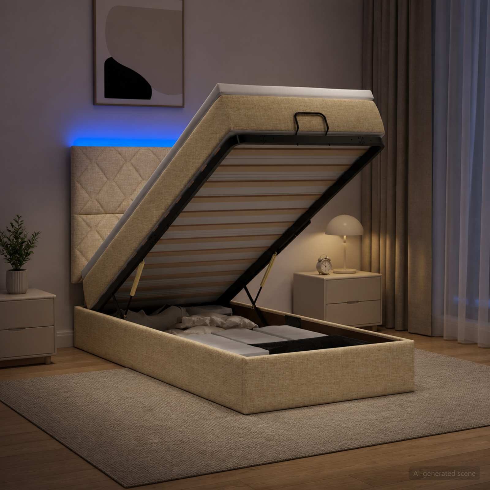 vidaXL Отоман с матрак и LED с LED ленти Кремаво 100 x 200 cm Текстил