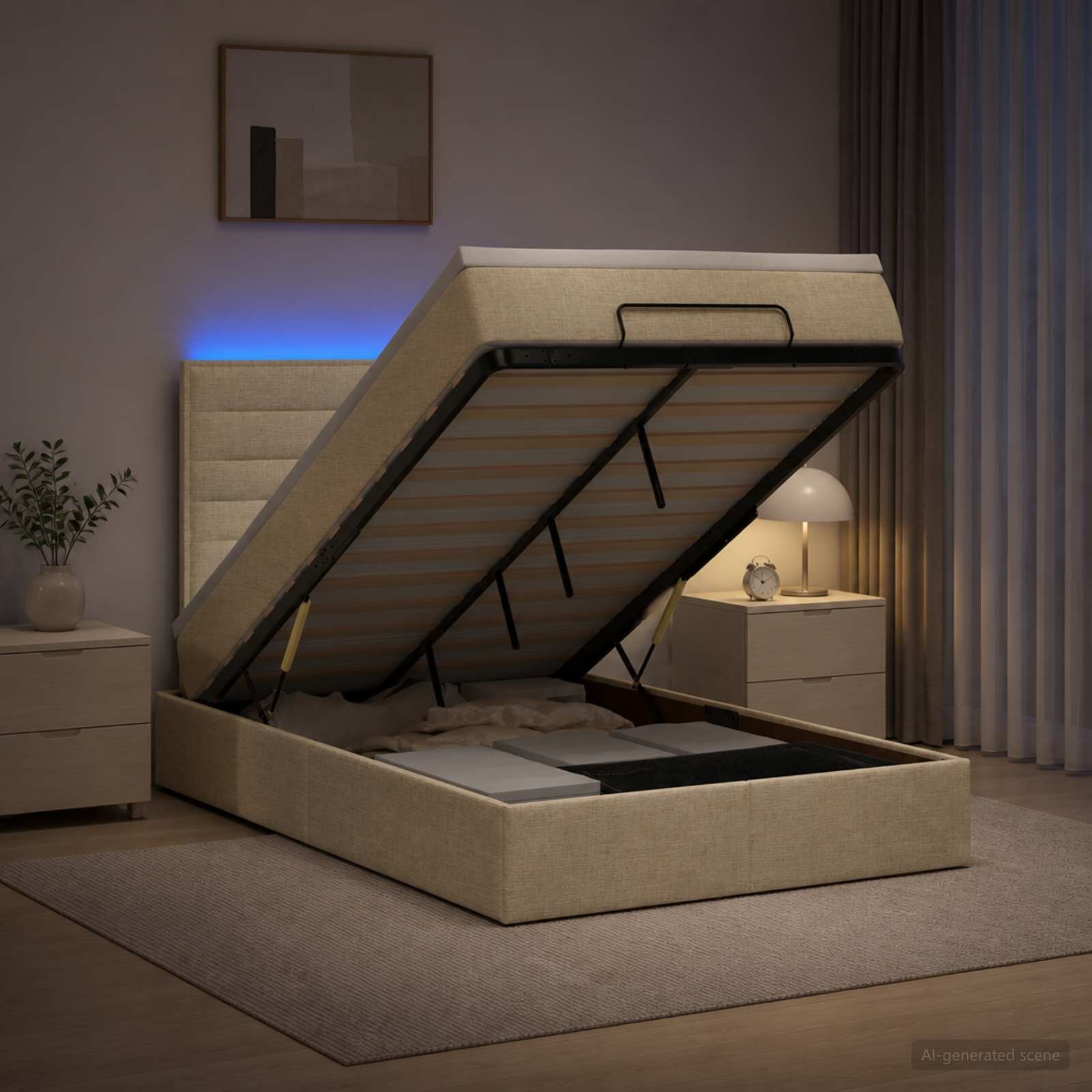 vidaXL Отоман с матрак и LED с LED ленти Кремаво 120 x 190 cm Текстил