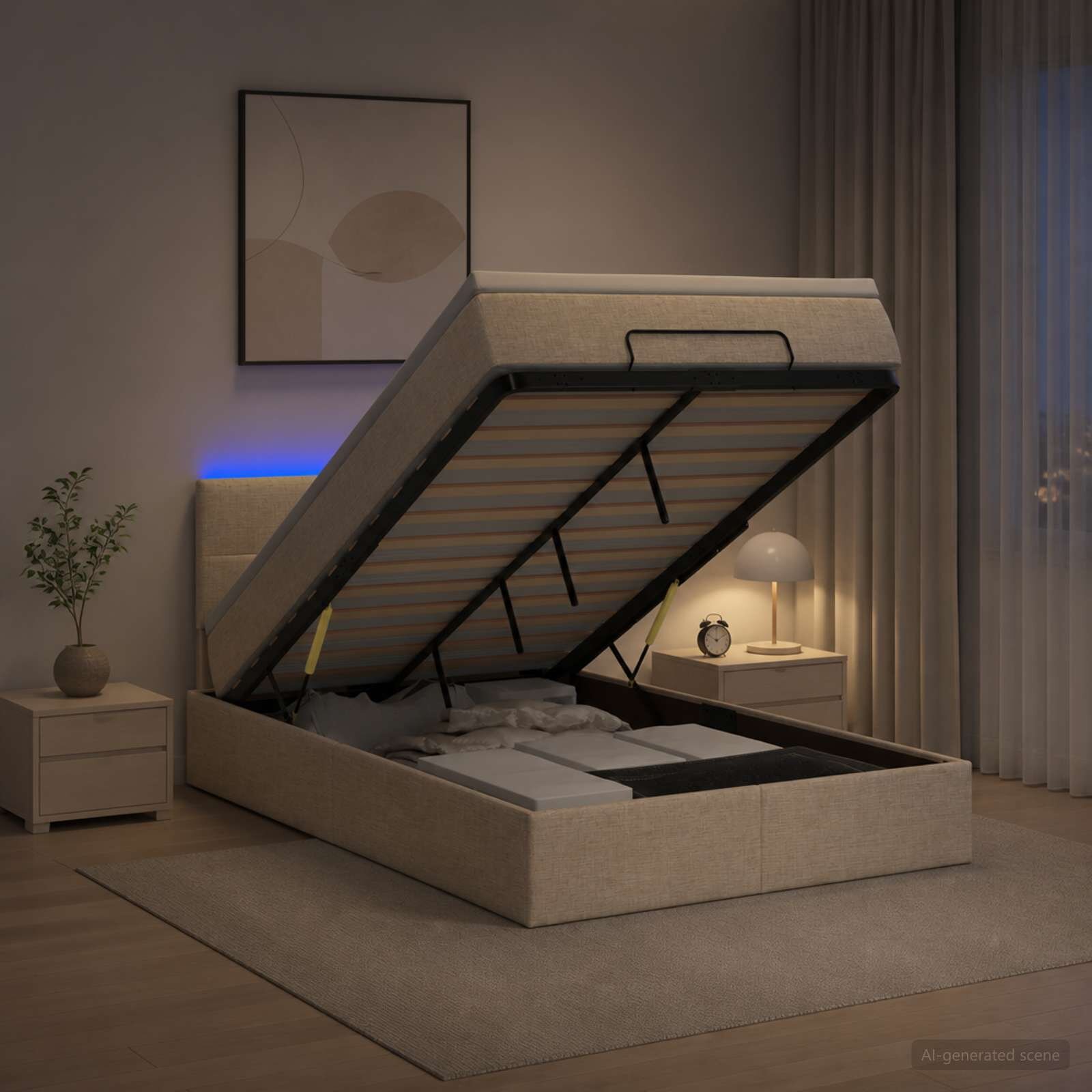 vidaXL Отоман с матрак и LED с LED ленти Кремаво 120 x 190 cm Текстил