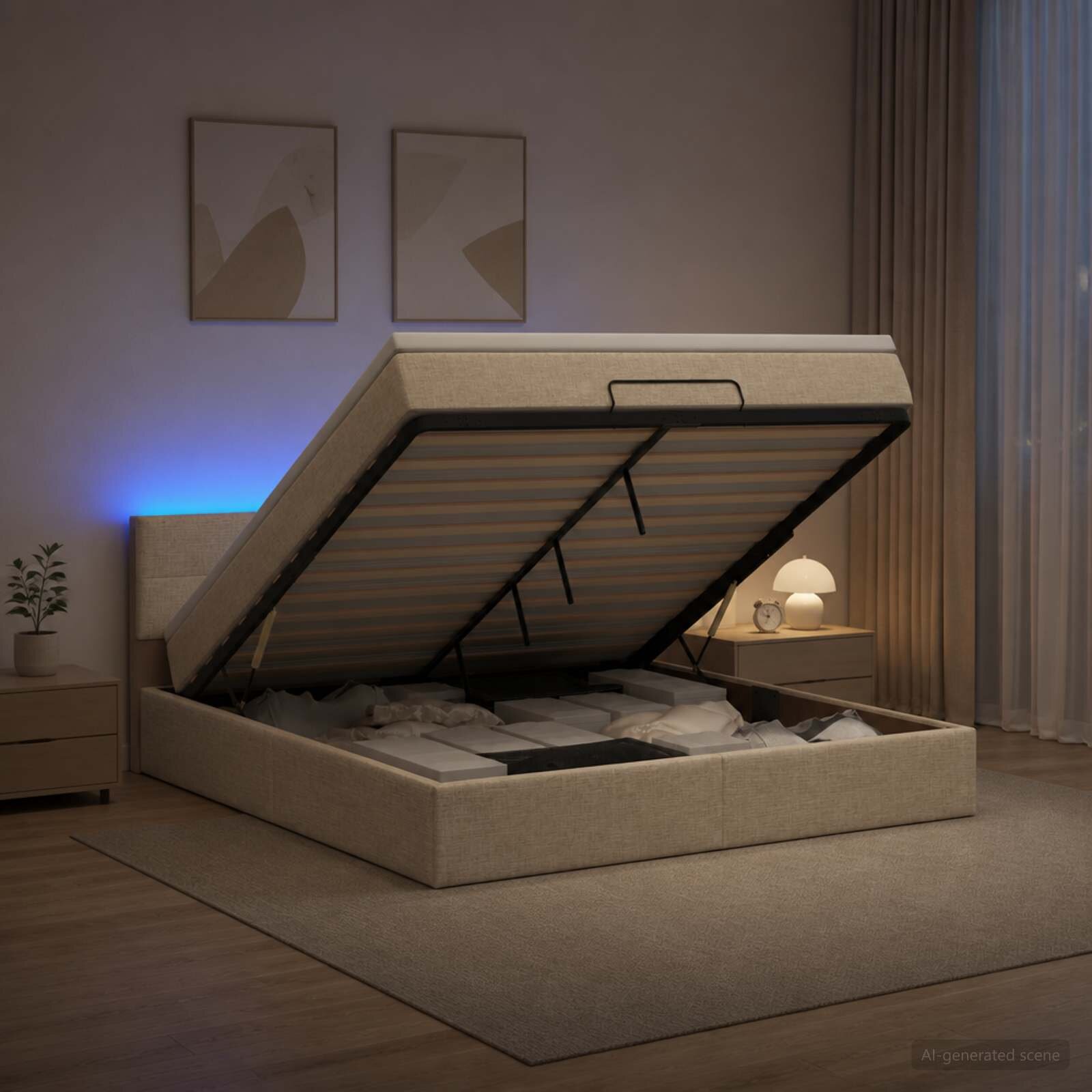 vidaXL Отоман с матрак и LED с LED ленти Кремаво 140 x 190 cm Текстил