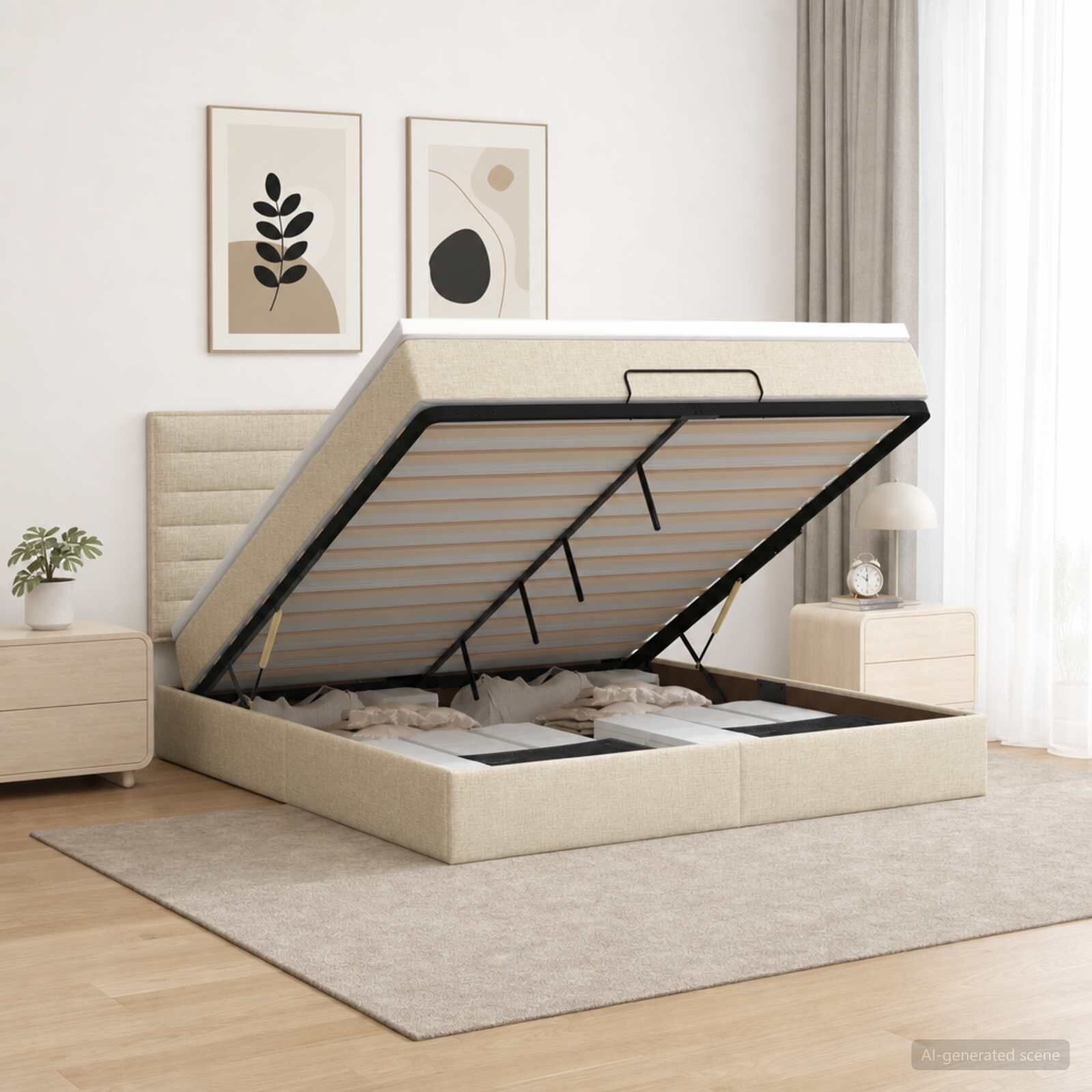 vidaXL Отоман с матрак и LED с LED ленти Кремаво 140 x 200 cm Текстил