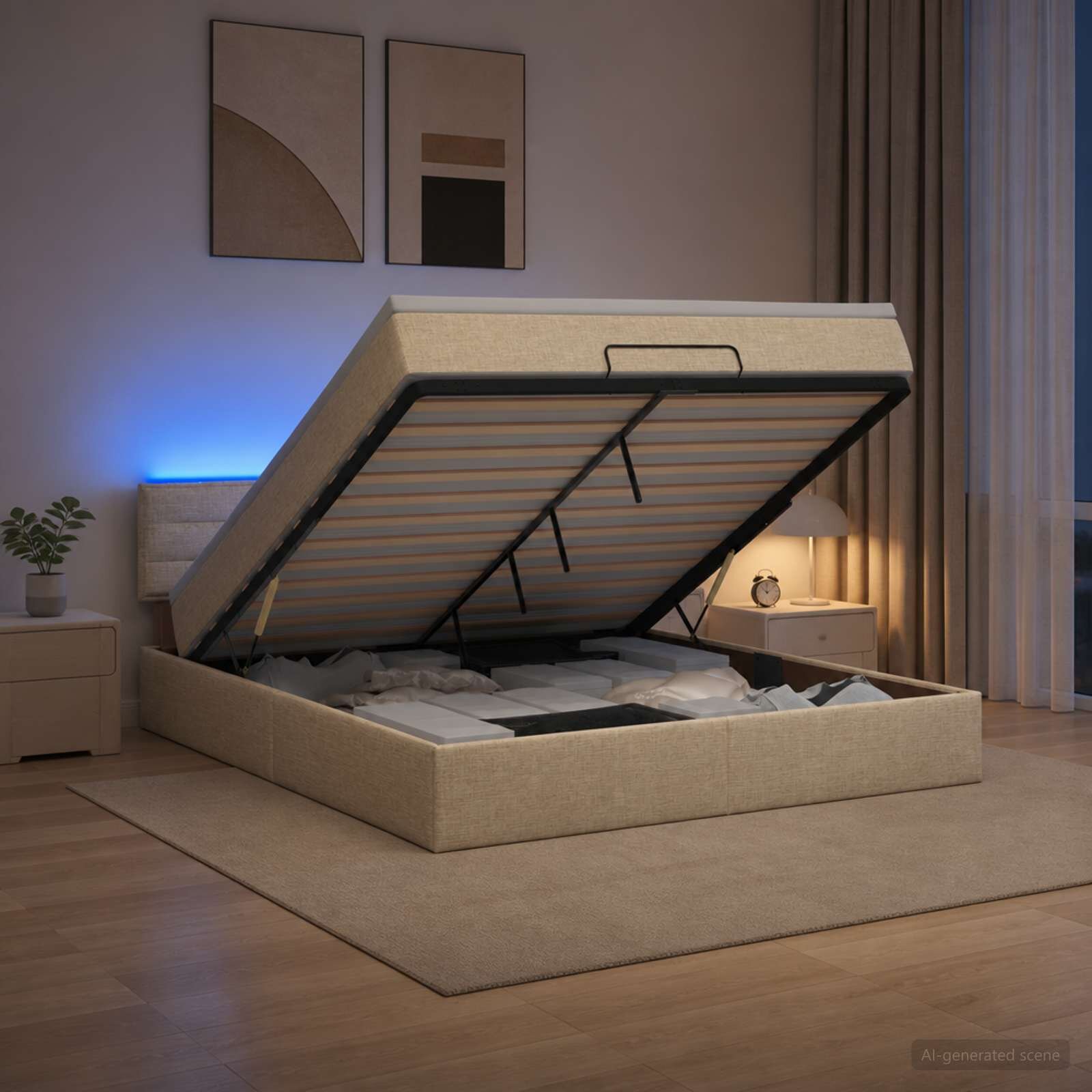 vidaXL Отоман с матрак и LED с LED ленти Кремаво 180 x 200 cm Текстил