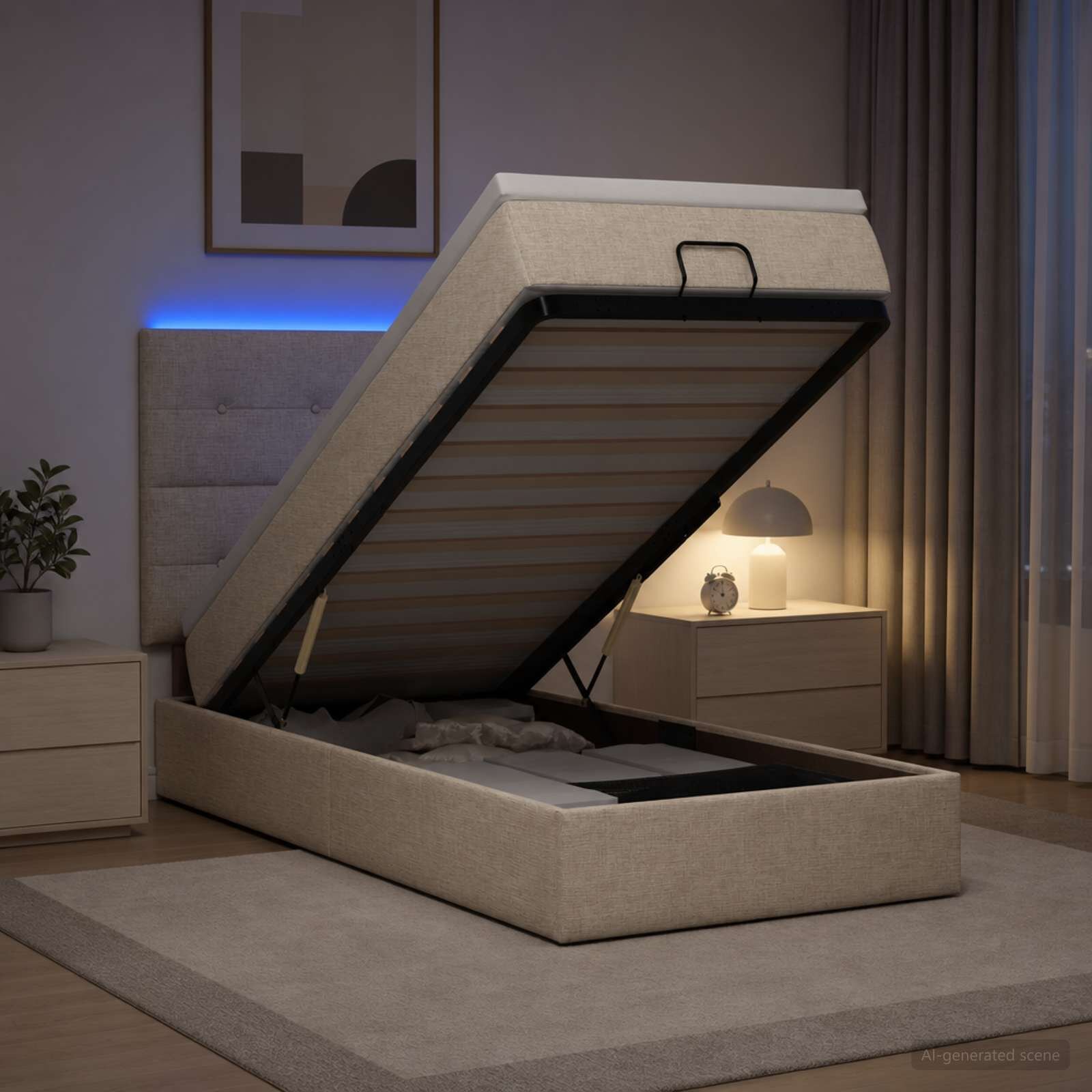 vidaXL Отоман с матрак и LED с LED ленти Кремаво 90 x 190 cm Текстил