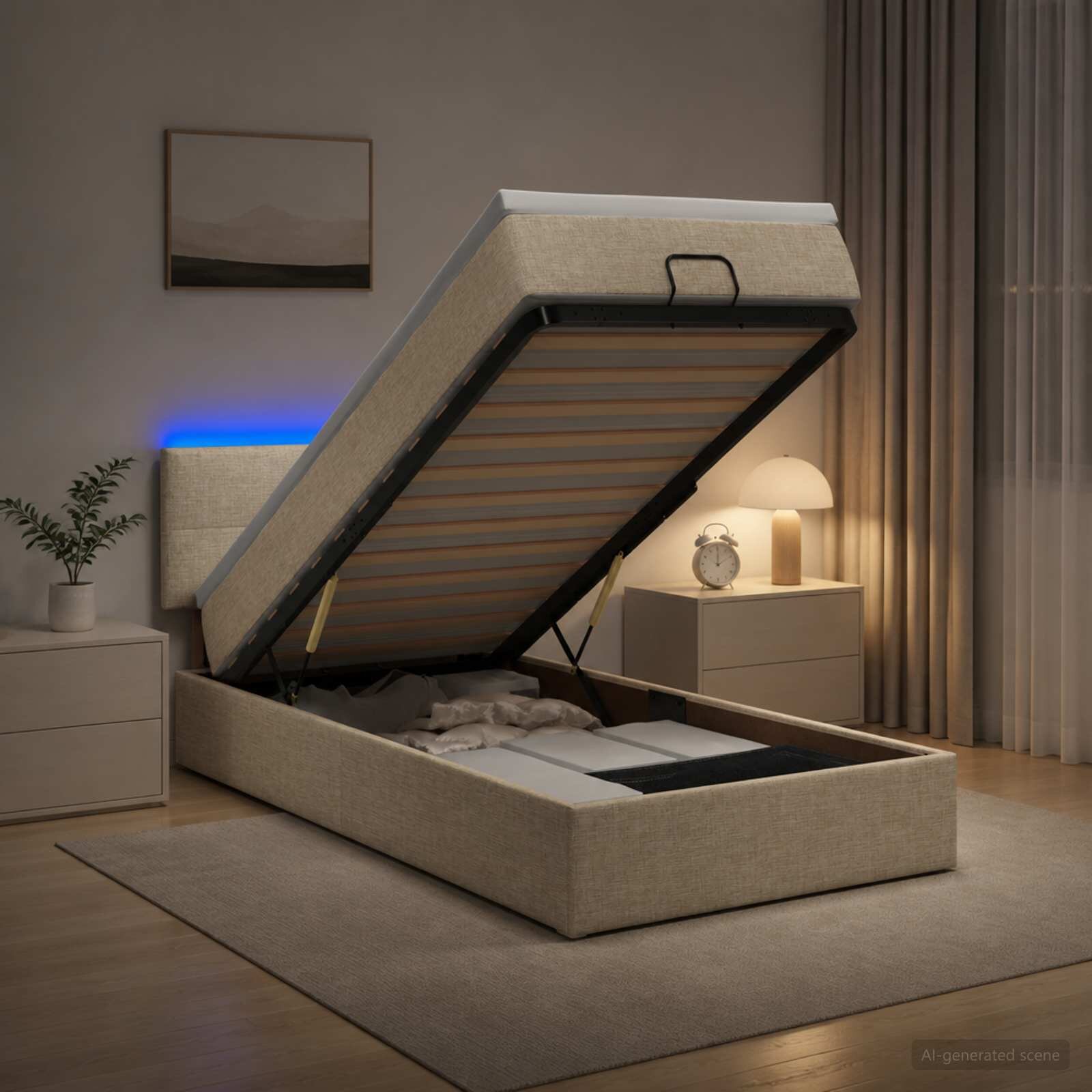 vidaXL Отоман с матрак и LED с LED ленти Кремаво 90 x 190 cm Текстил