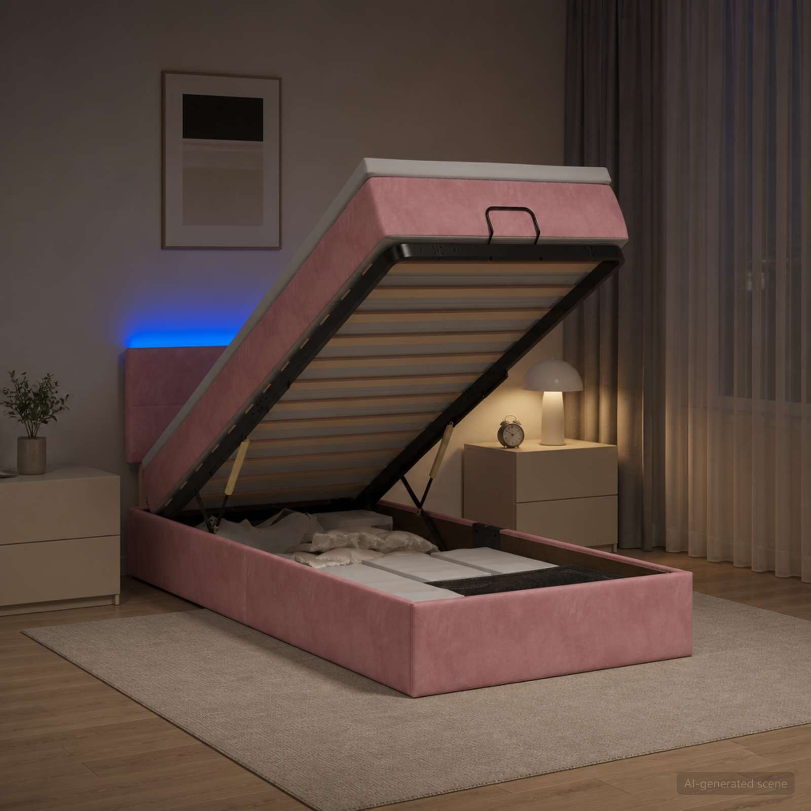 vidaXL Отоман с матрак и LED с LED ленти Розово 100 x 200 cm Кадифе
