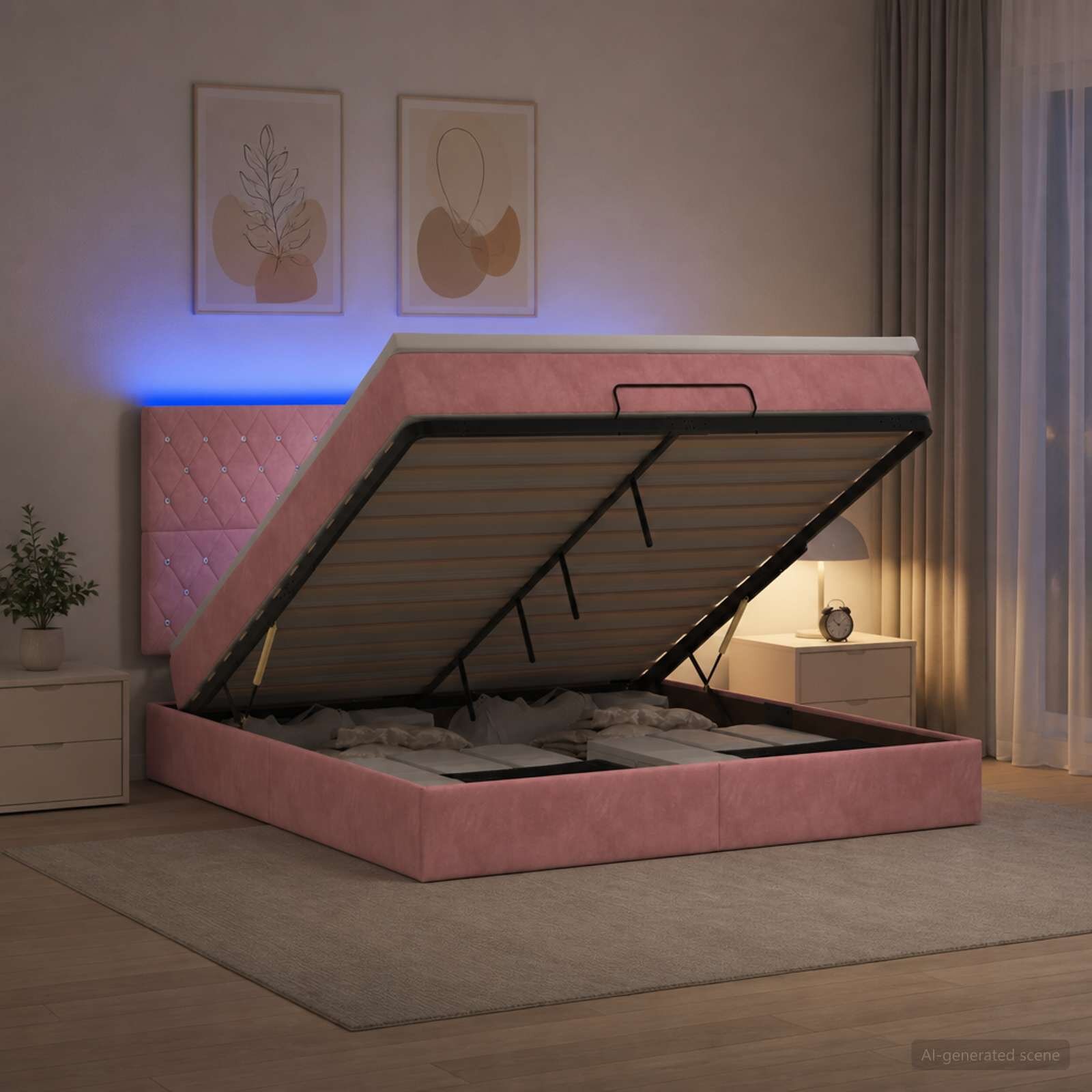 vidaXL Отоман с матрак и LED с LED ленти Розово 140 x 200 cm Кадифе